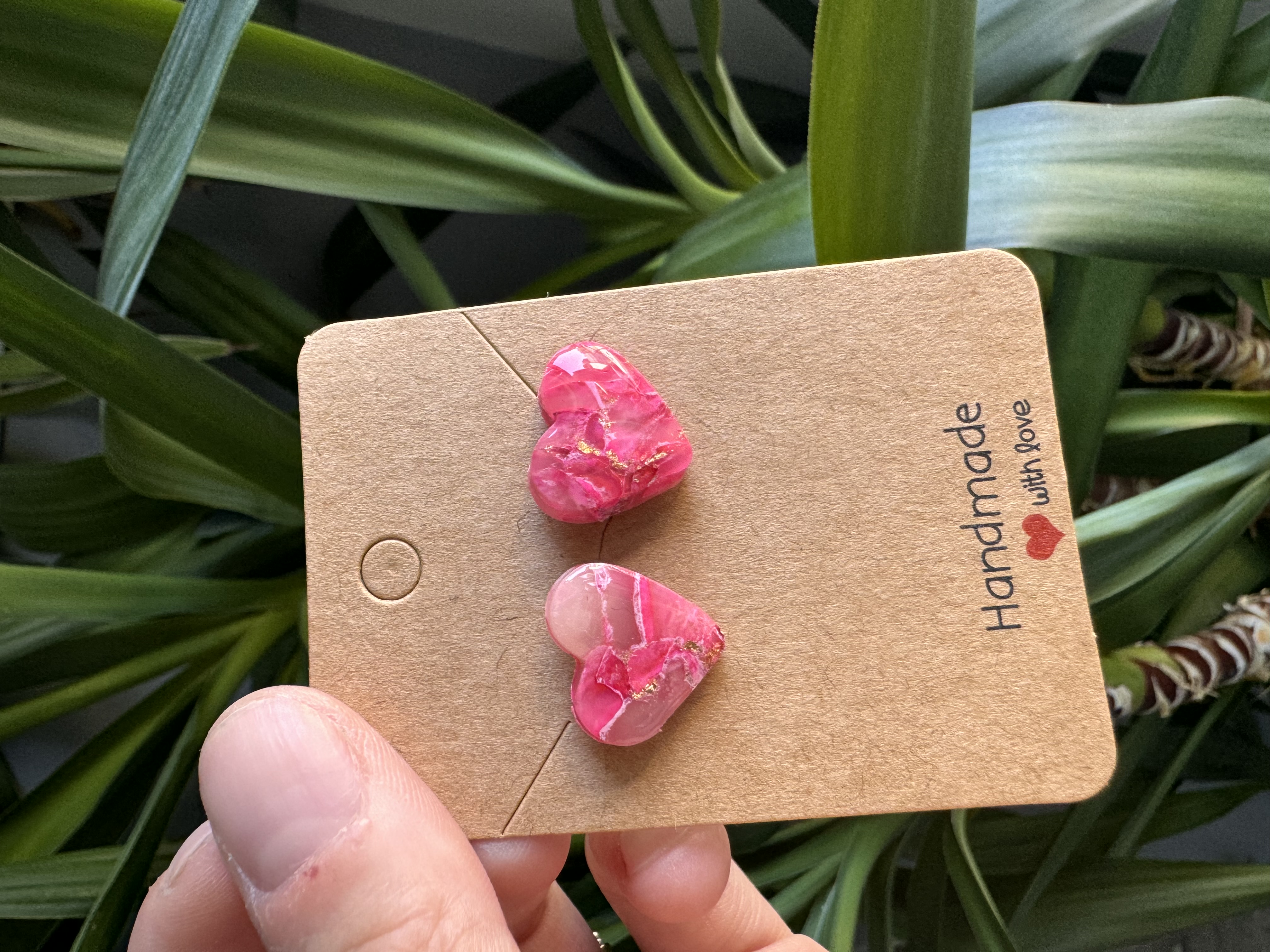 Handmade Elegant Pink Stone Effect Translucent Earrings