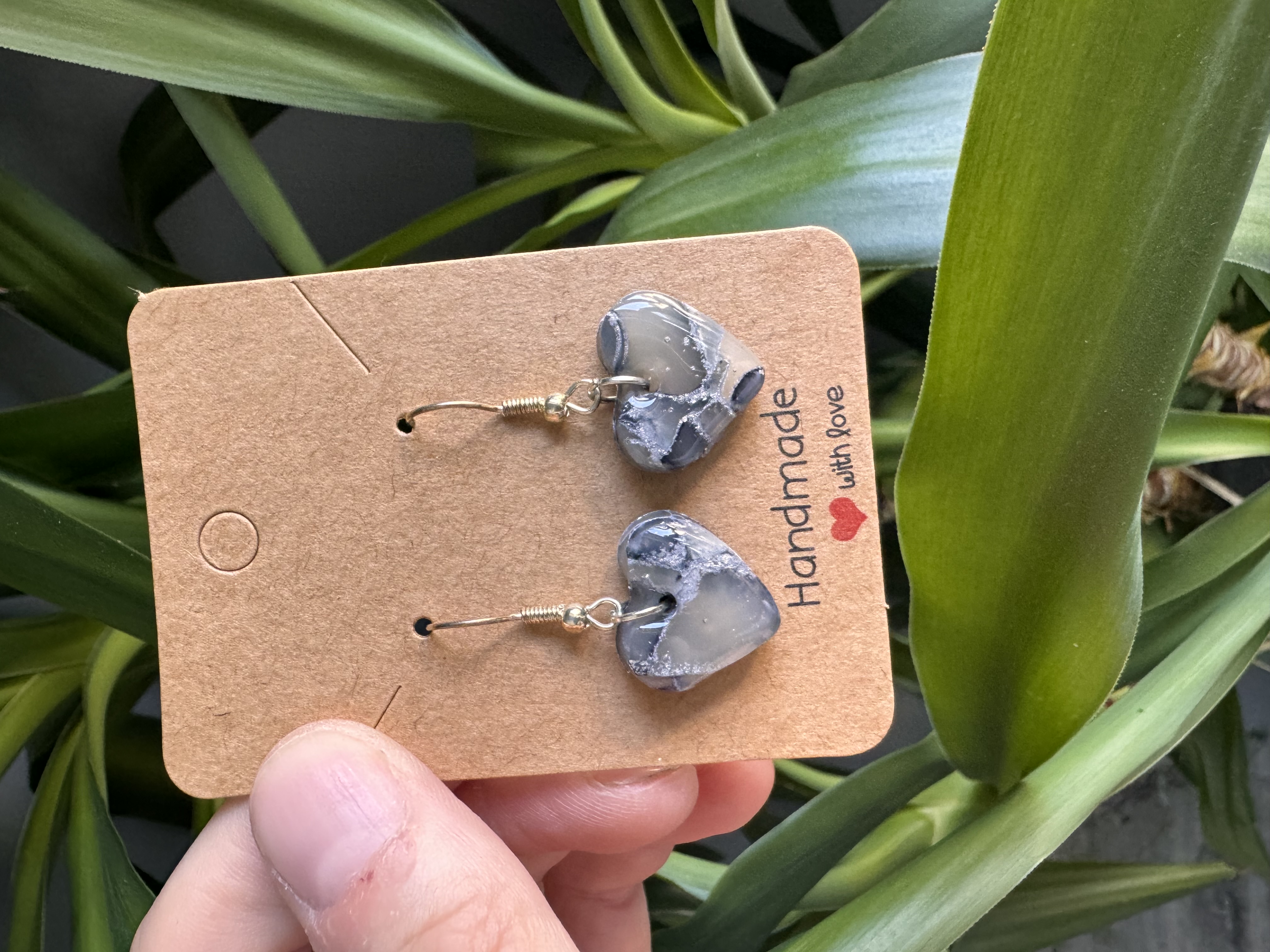 Handmade Elegant Grey Translucent Stone Effect Earrings