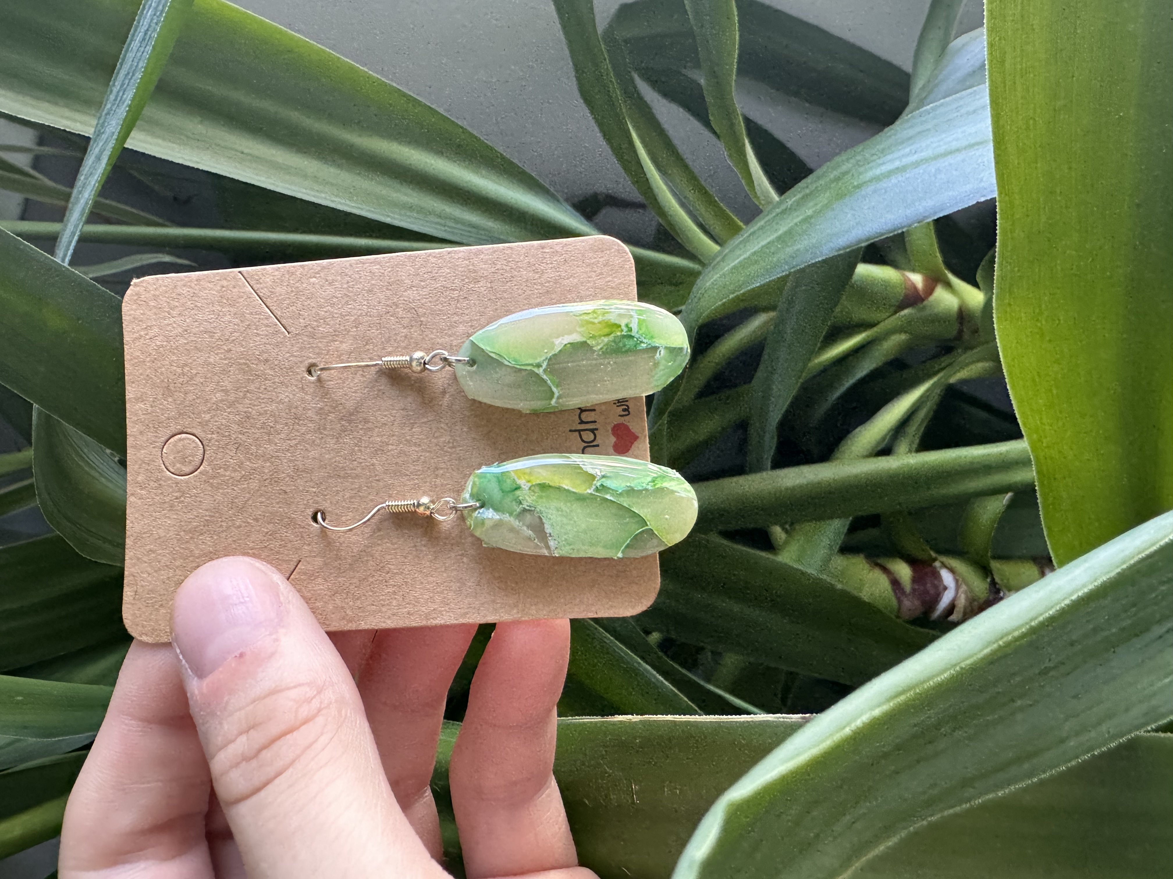 Handmade Unique Green Translucent Stone Effect Earrings