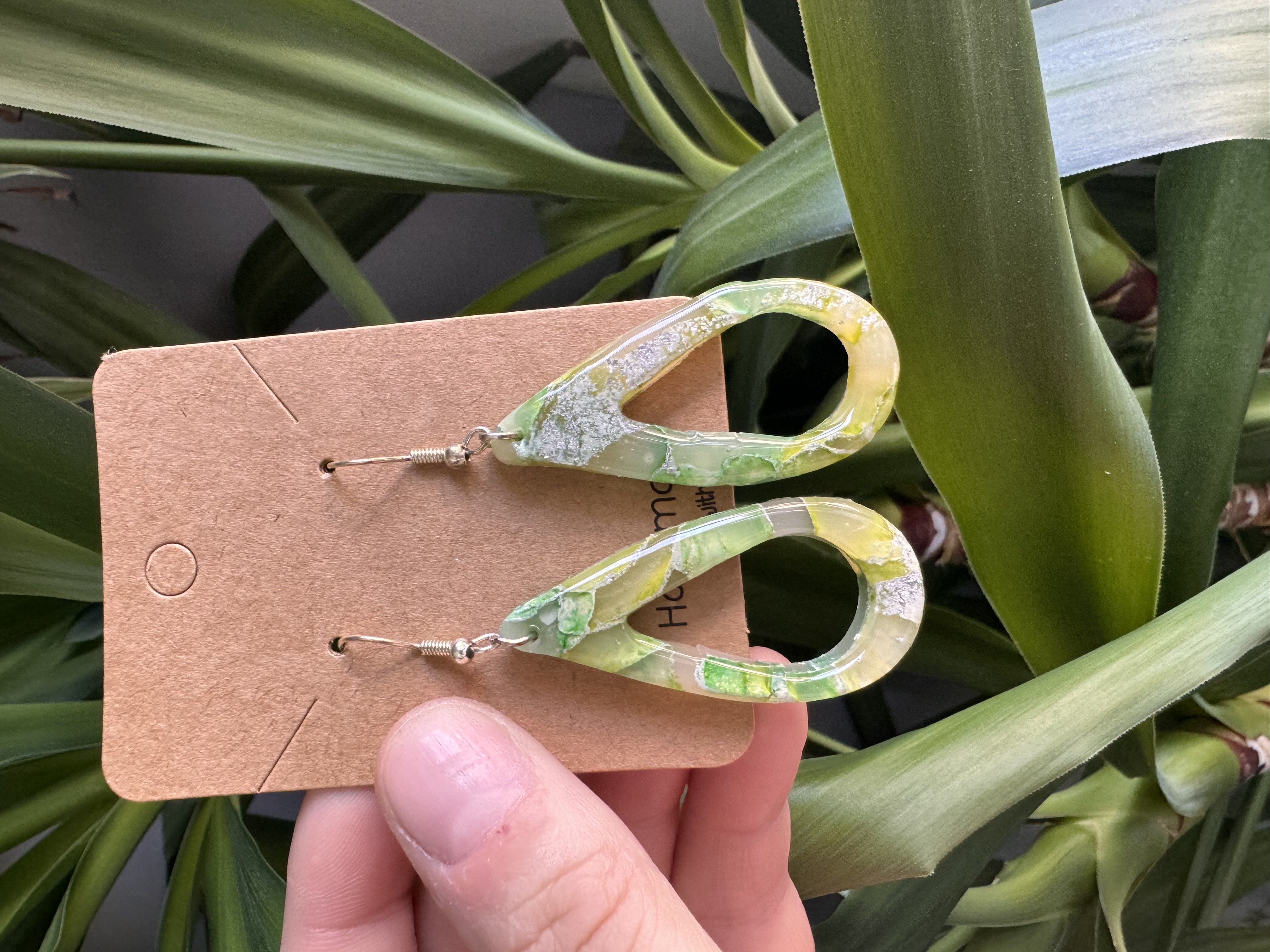 Handmade Unique Green Translucent Stone Effect Earrings