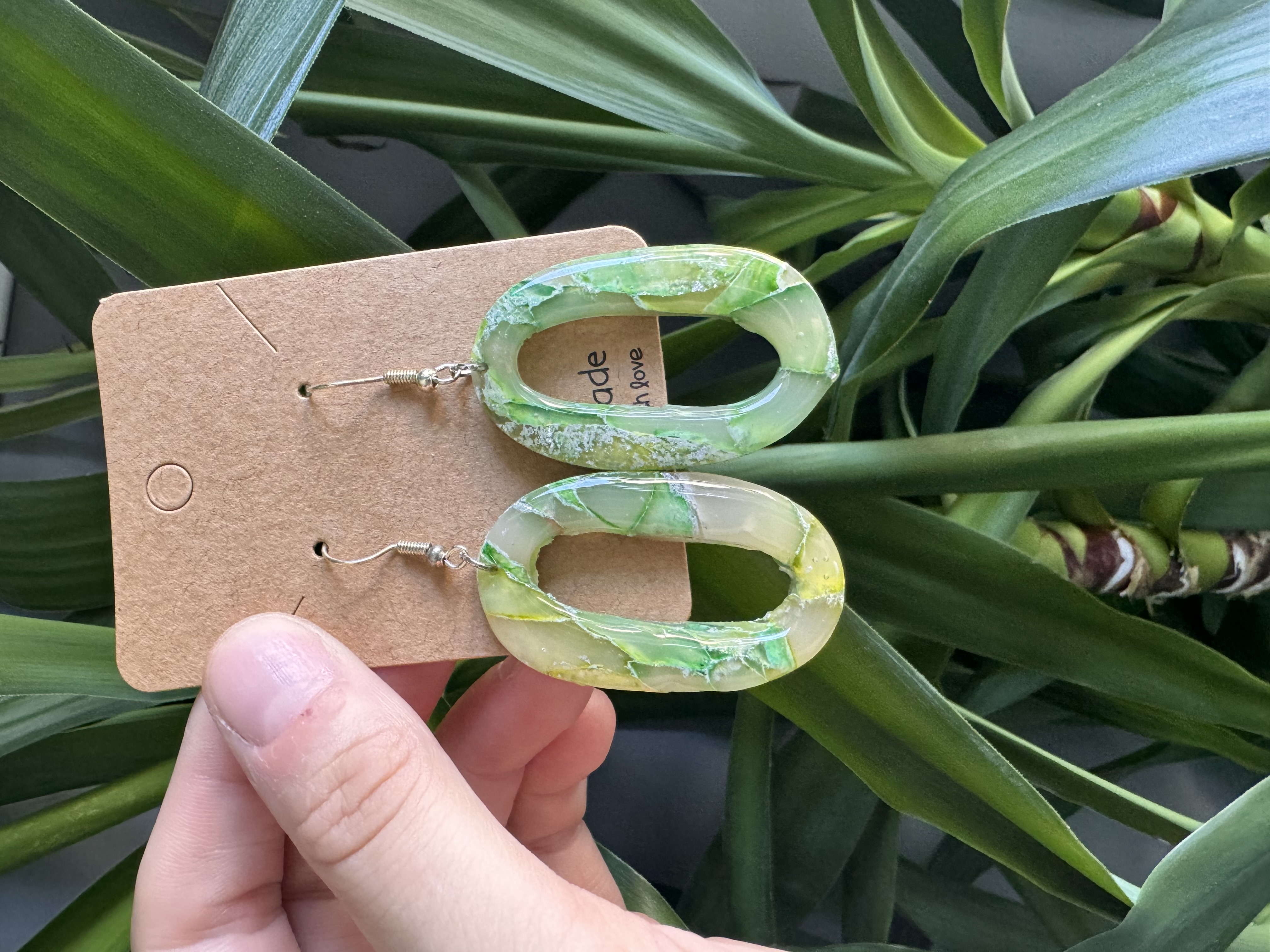 Handmade Unique Green Translucent Stone Effect Earrings