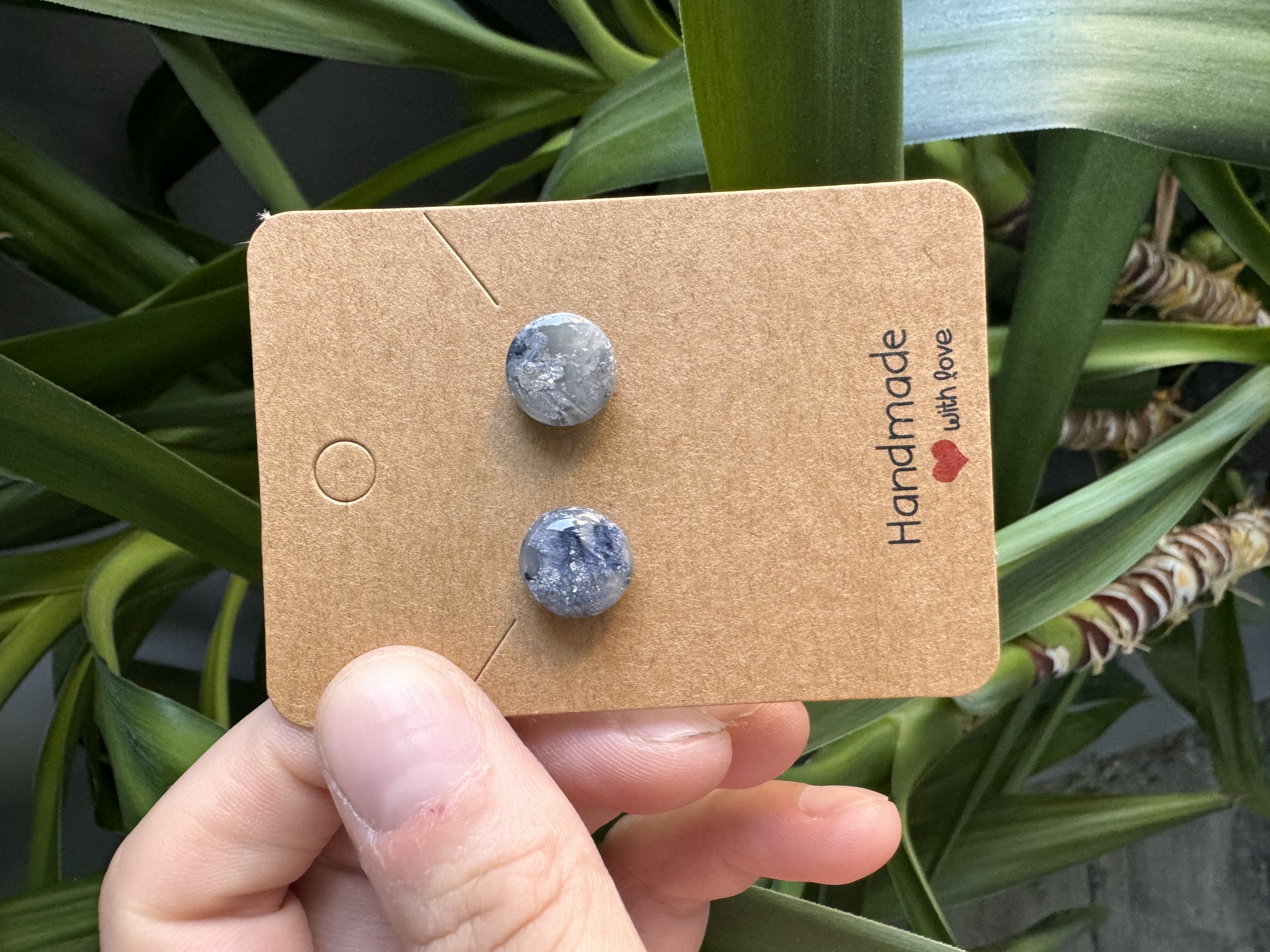 Handmade Elegant Grey Translucent Stone Effect Earrings