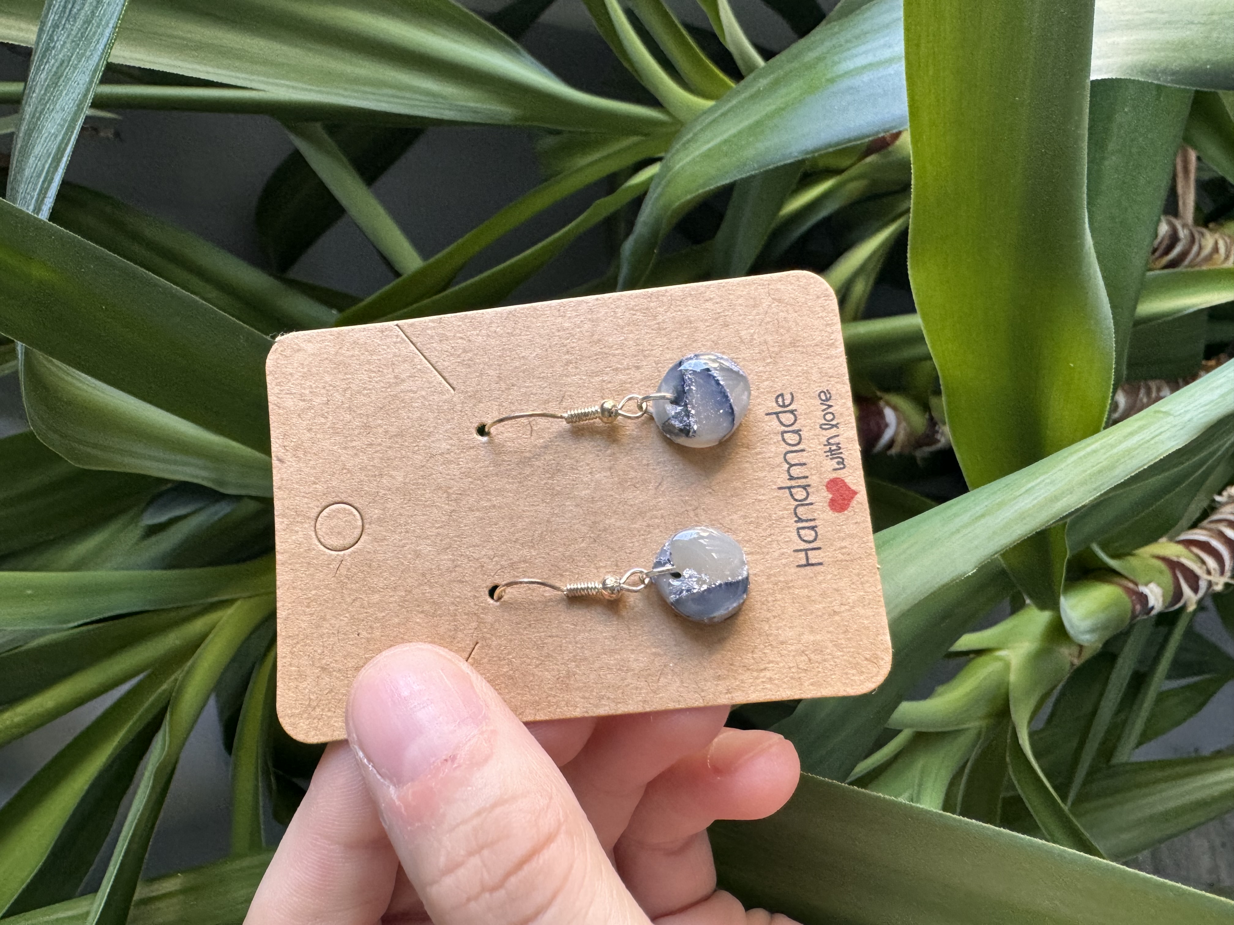 Handmade Elegant Grey Translucent Stone Effect Earrings
