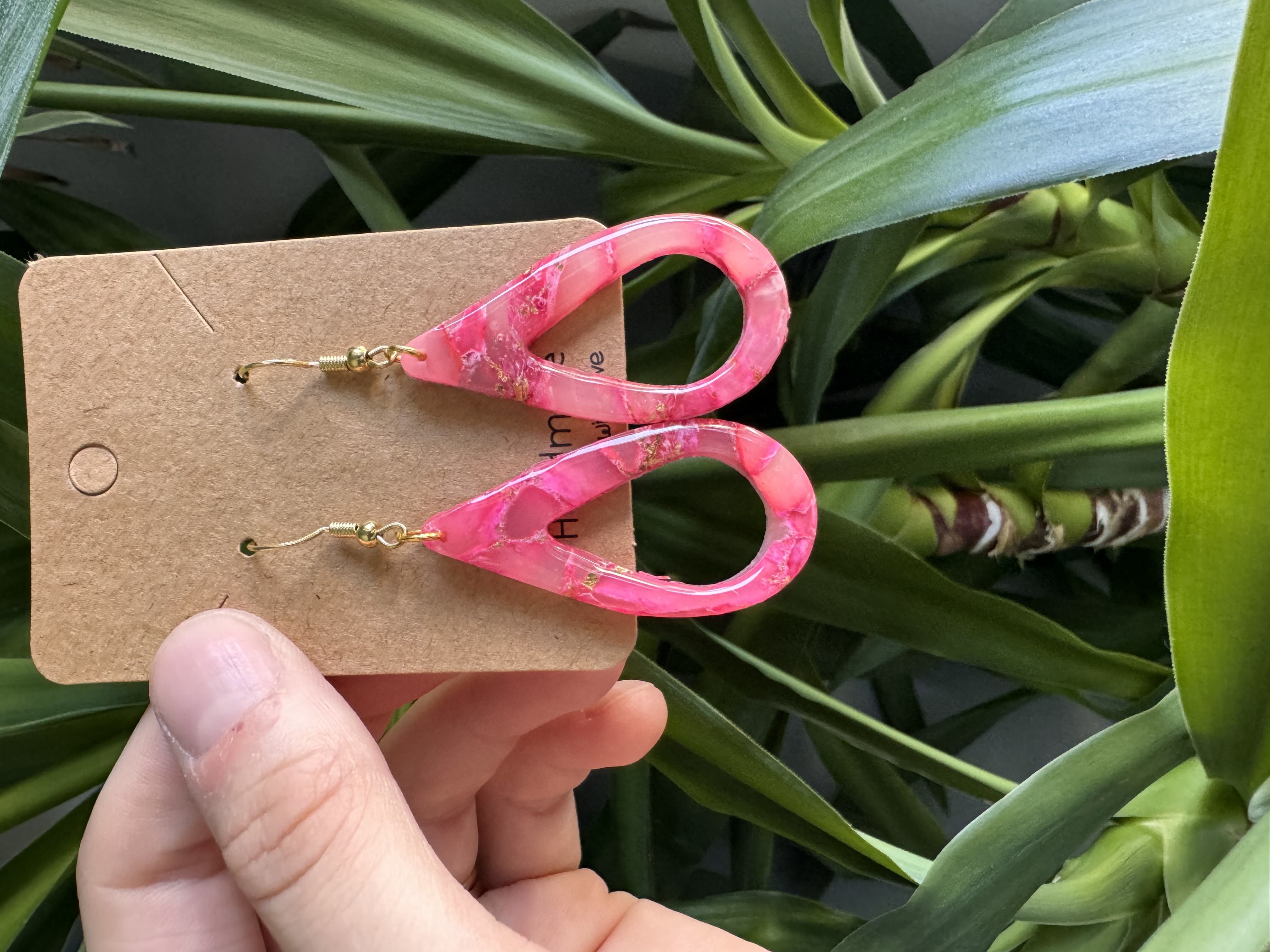Handmade Elegant Pink Stone Effect Translucent Earrings