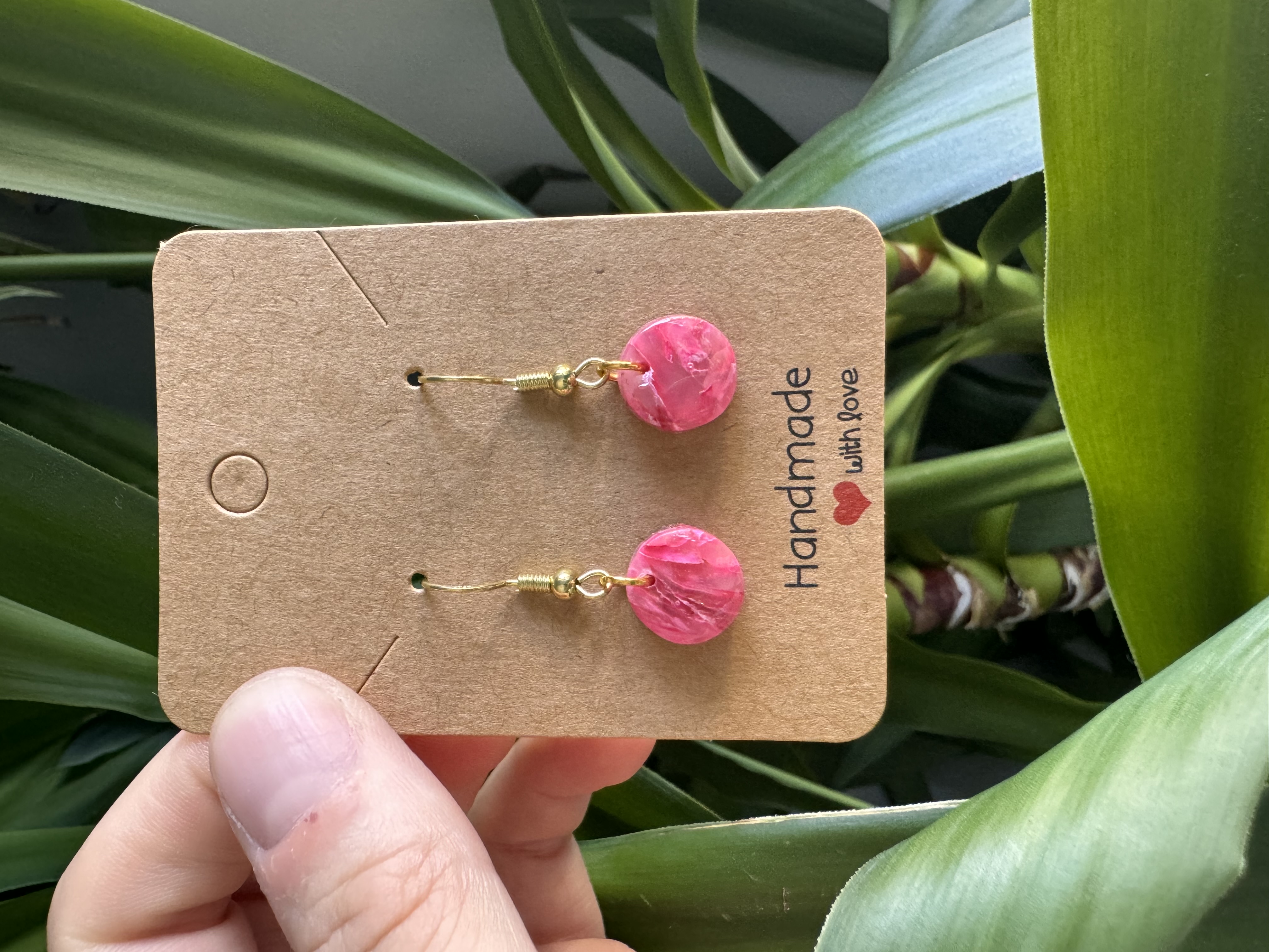 Handmade Elegant Pink Stone Effect Translucent Earrings