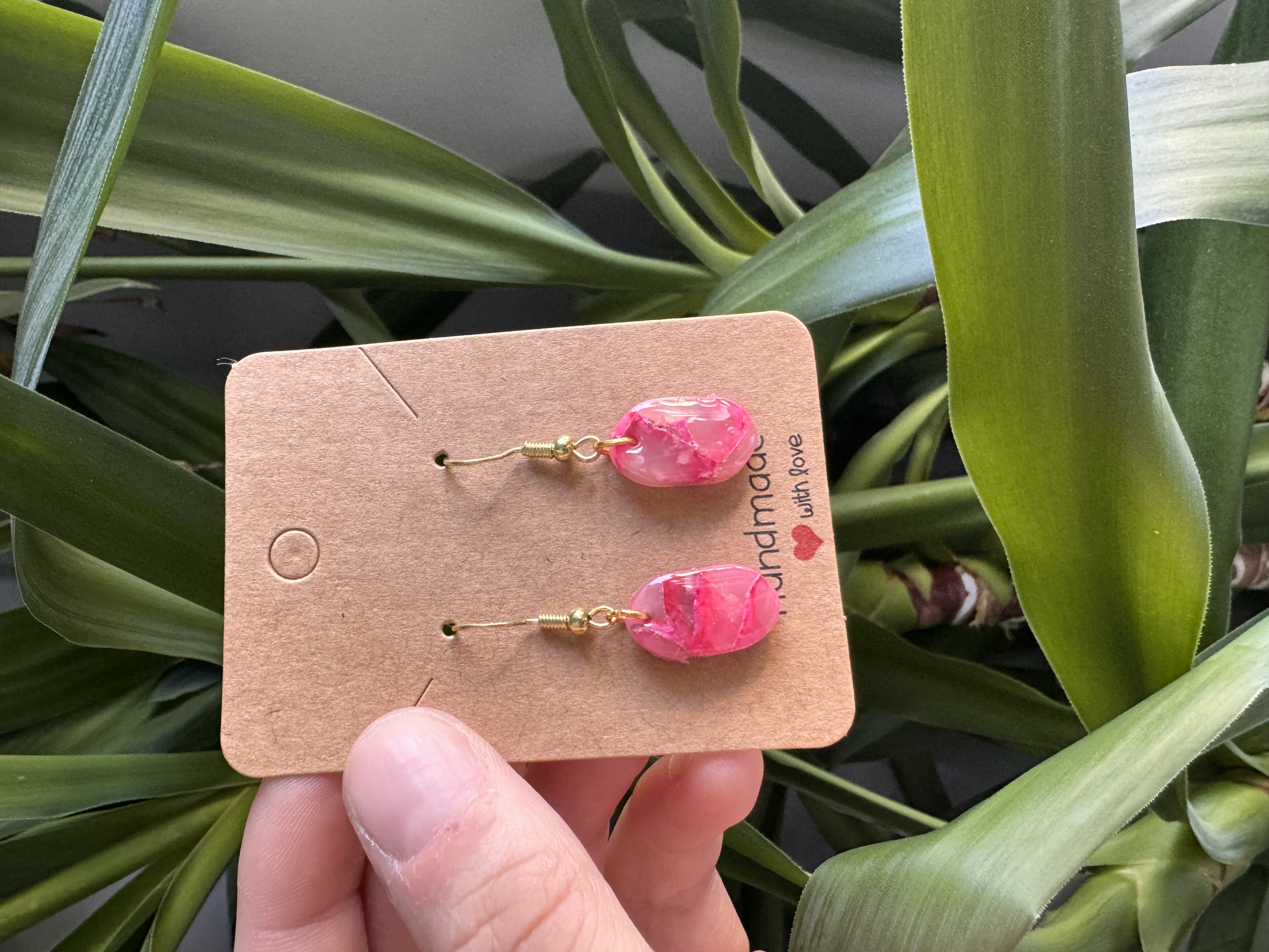 Handmade Elegant Pink Stone Effect Translucent Earrings