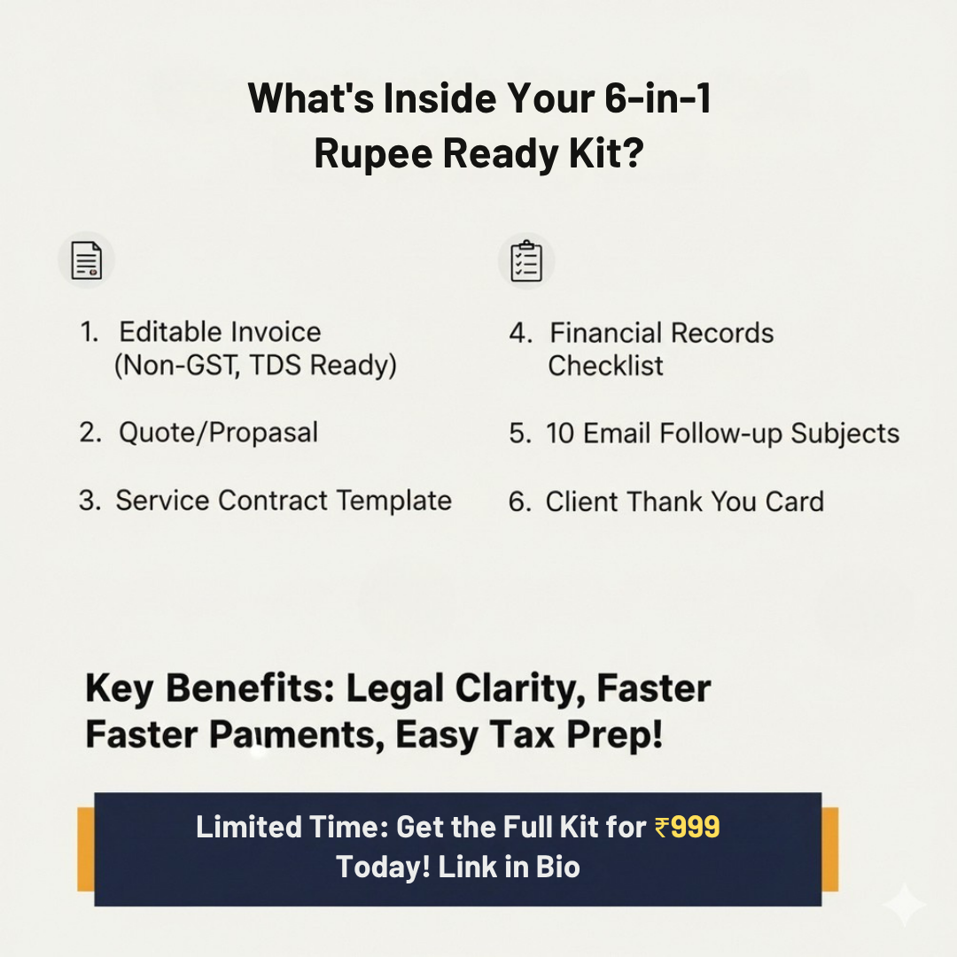 6-in-1 Rupee Ready Freelancer Kit: Editable Canva Invoice, TDS/GST Compliance, Service Contract & Financial Tracker for Indian Solopreneurs