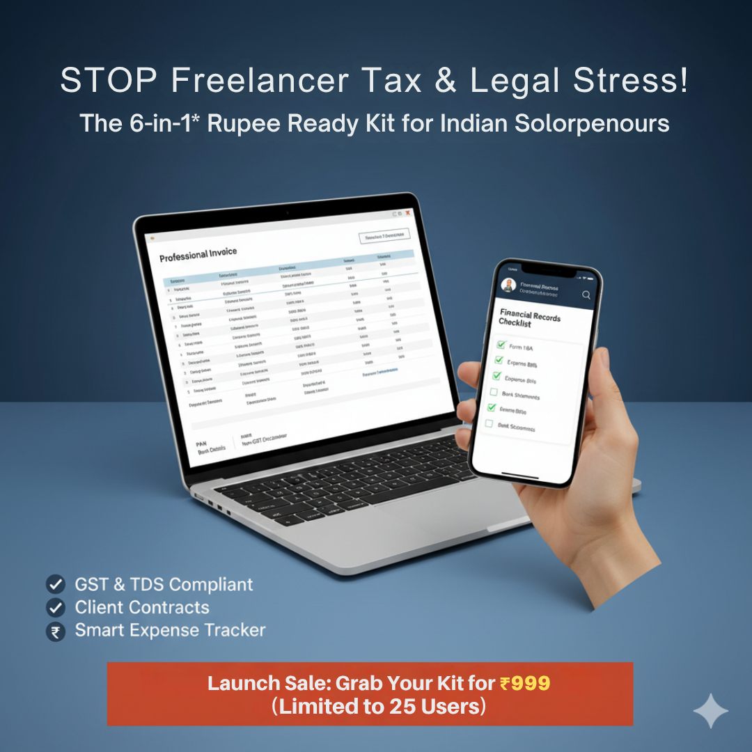 6-in-1 Rupee Ready Freelancer Kit: Editable Canva Invoice, TDS/GST Compliance, Service Contract & Financial Tracker for Indian Solopreneurs