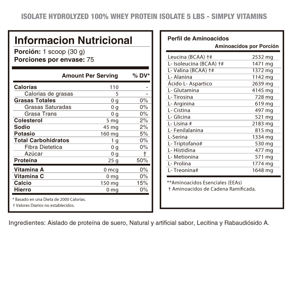 ISOLATE HYDROLYZED SIMPLY VITAMINS 5 LB
