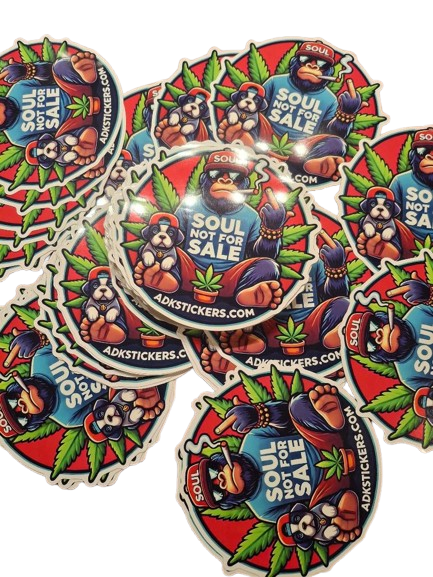 🔥 ADKstickers.com Soul Not For Sale – Chill Gorilla & Pup Glossy Vinyl Sticker (3-Pack, 4-Inch)