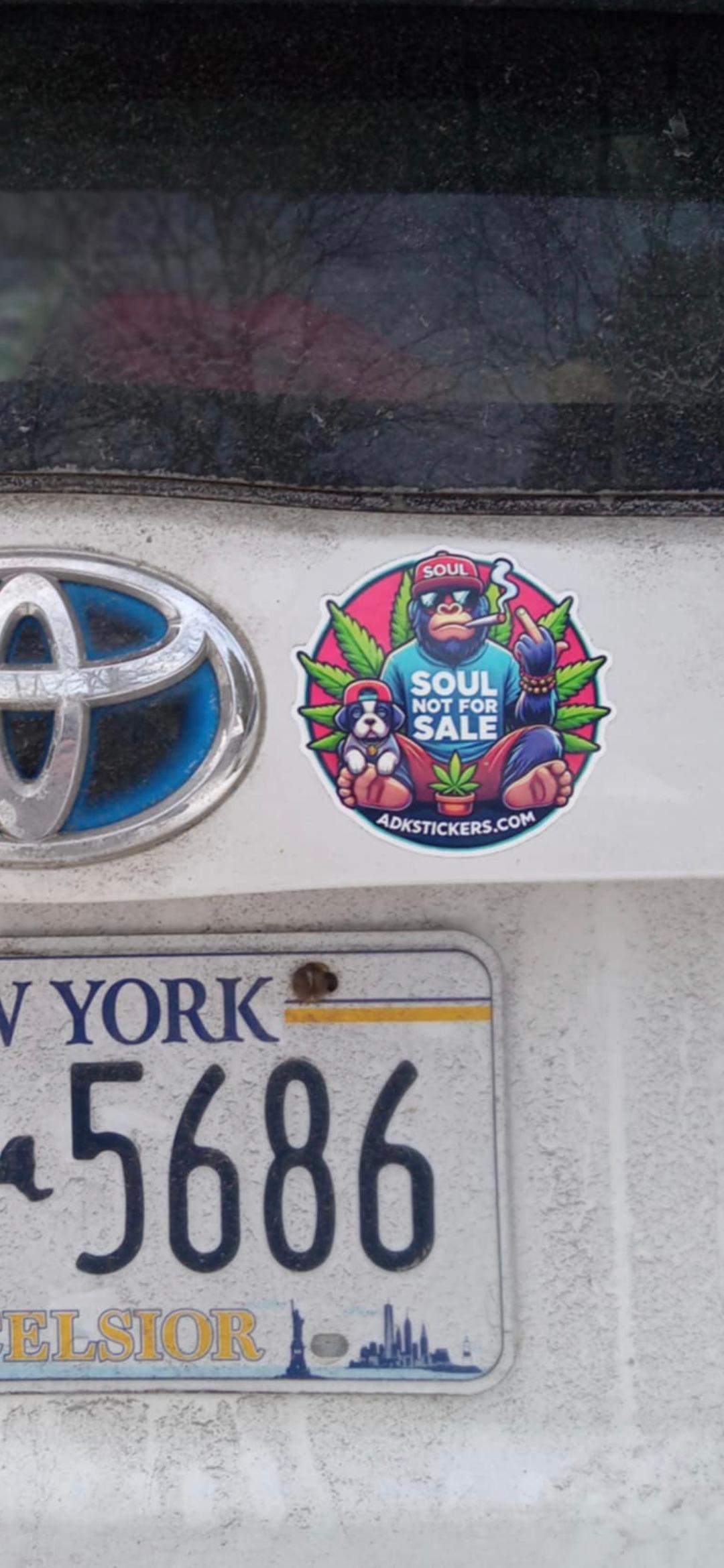 🔥 ADKstickers.com Soul Not For Sale – Chill Gorilla & Pup Glossy Vinyl Sticker (3-Pack, 4-Inch)