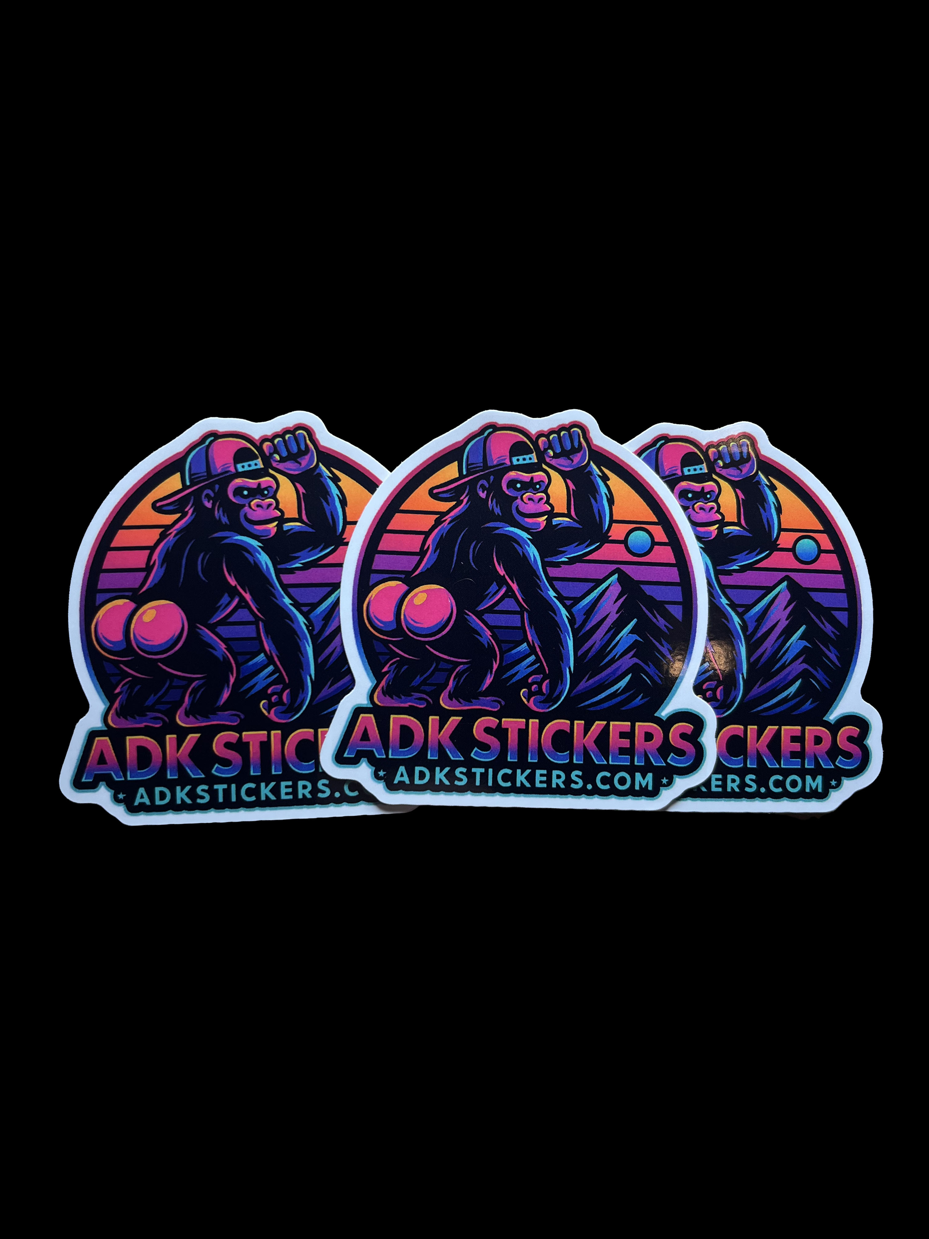 ADKstickers.com | Gorilla Butt Logo Stickers | Pink Cheeks Glossy 3" Vinyl (3-Pack)
