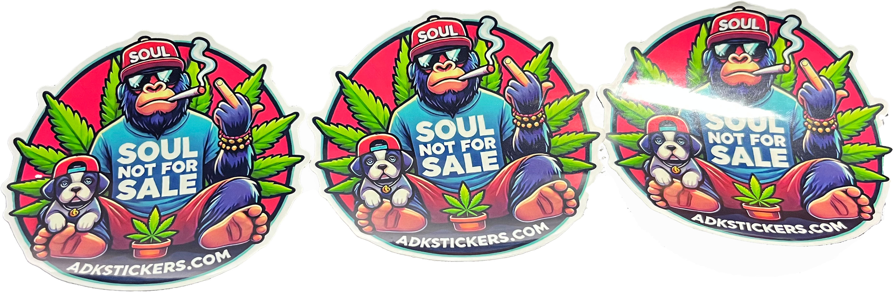 🔥 ADKstickers.com Soul Not For Sale – Chill Gorilla & Pup Glossy Vinyl Sticker (3-Pack, 4-Inch)