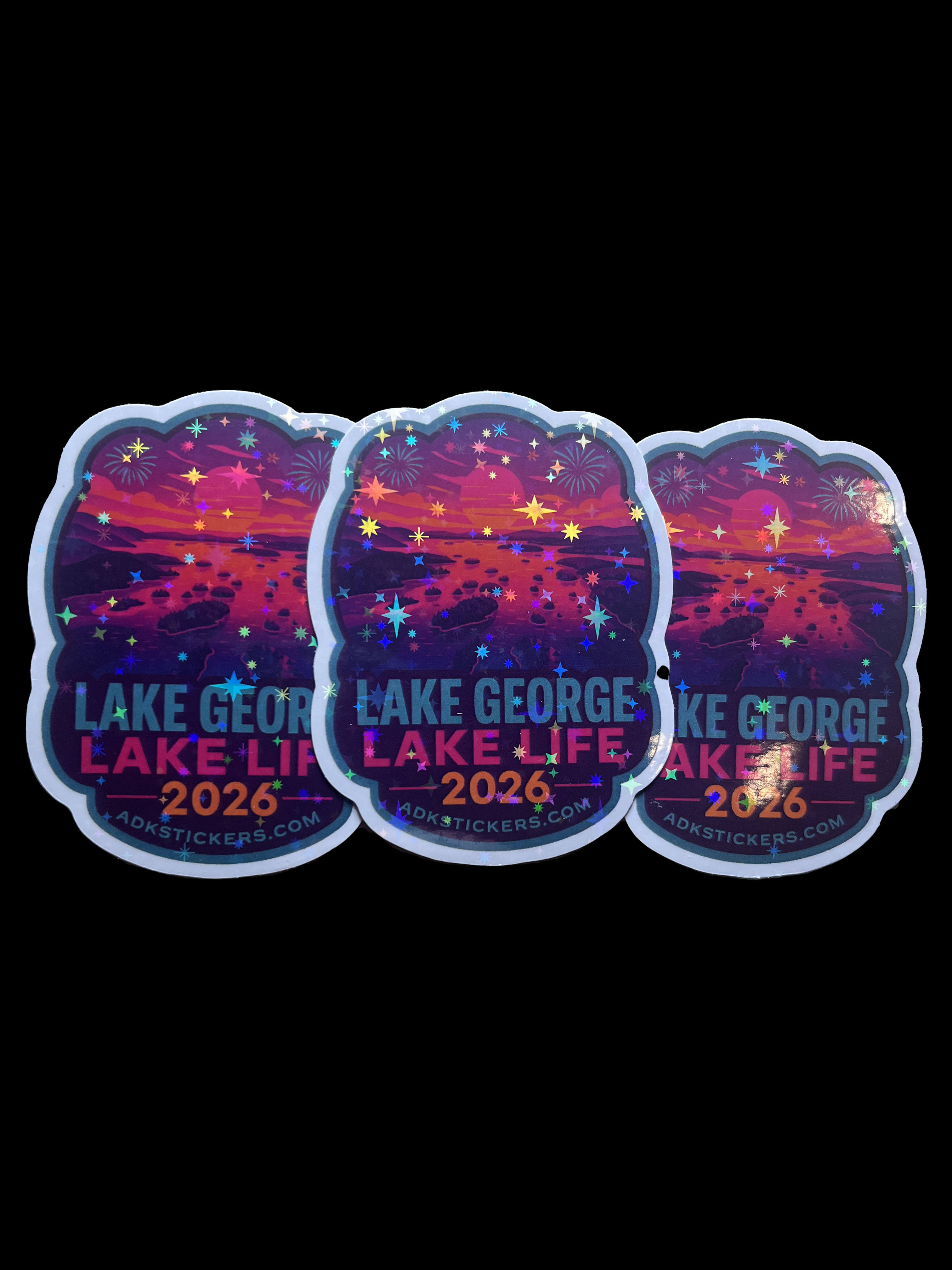 🔥 Lake George Lake Life 2026 – Starry Glossy Vinyl Sticker Pack (3-Pack, 3") | ADKstickers.com