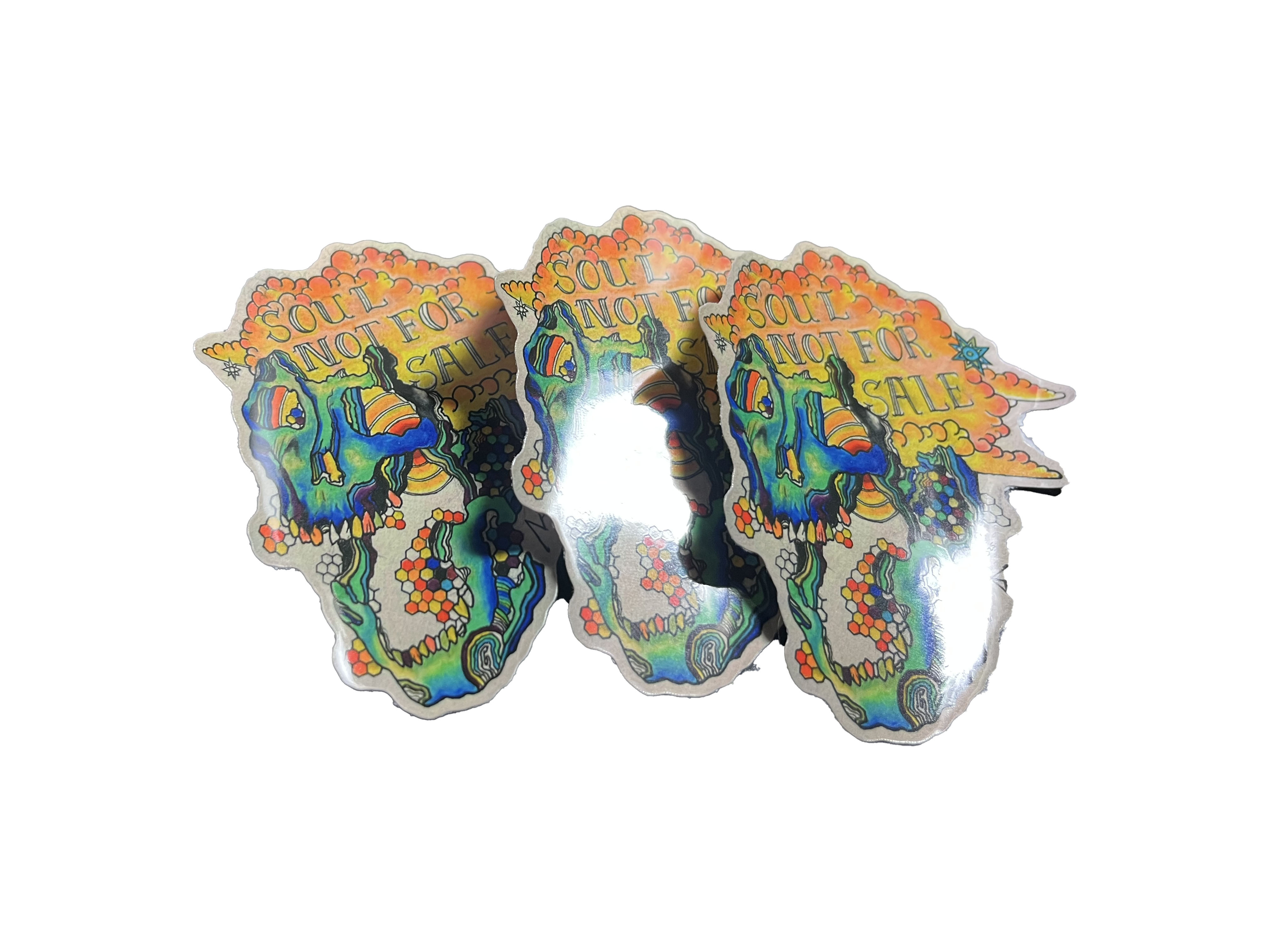 Soul Not For Sale Sticker Pack | ADKstickers.com – Trippy Skull Glossy Vinyl (3-Pack)