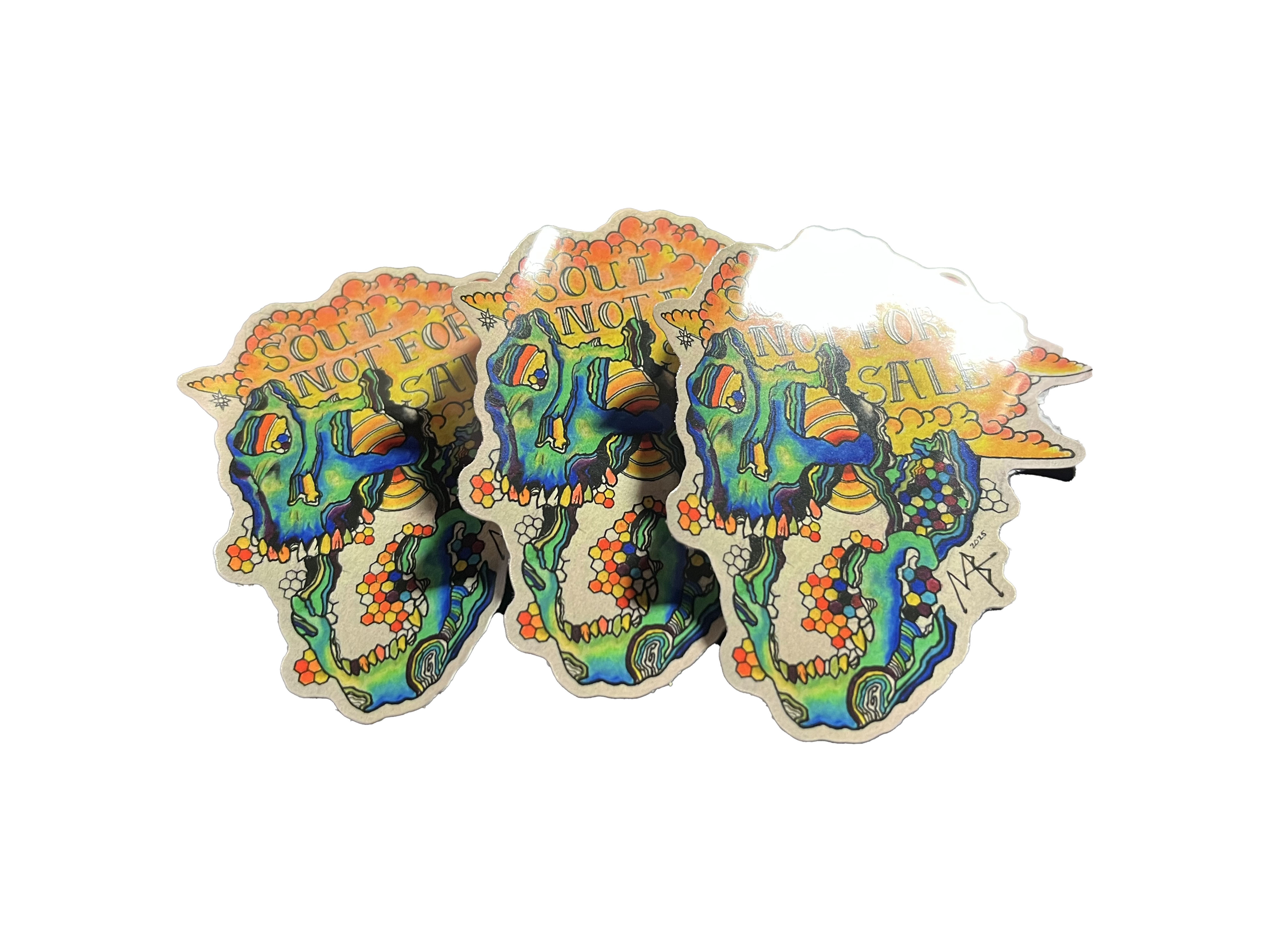 Soul Not For Sale Sticker Pack | ADKstickers.com – Trippy Skull Glossy Vinyl (3-Pack)