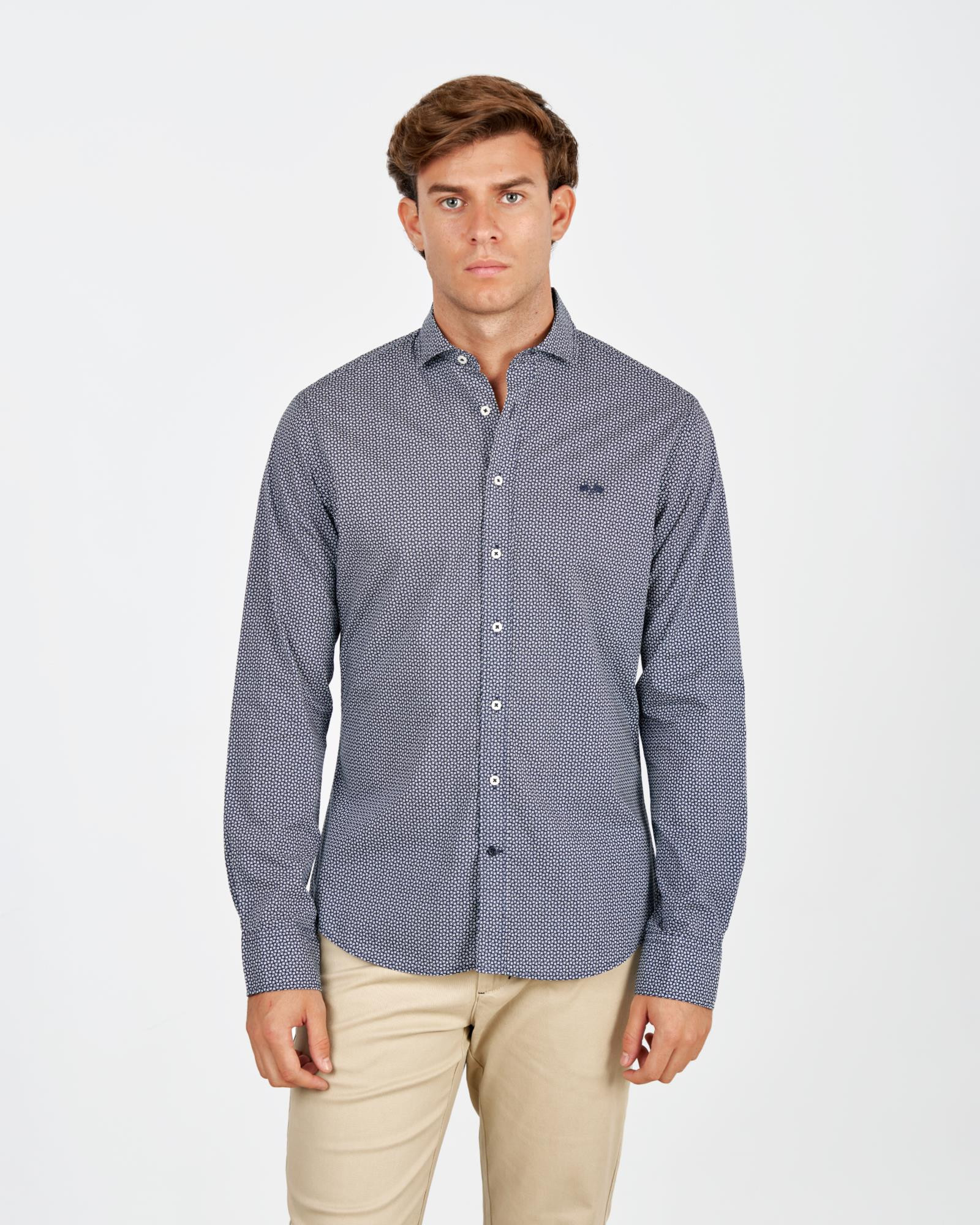 CAMISA POPELÍN ESTAMPADO FANTASÍA MARINO
