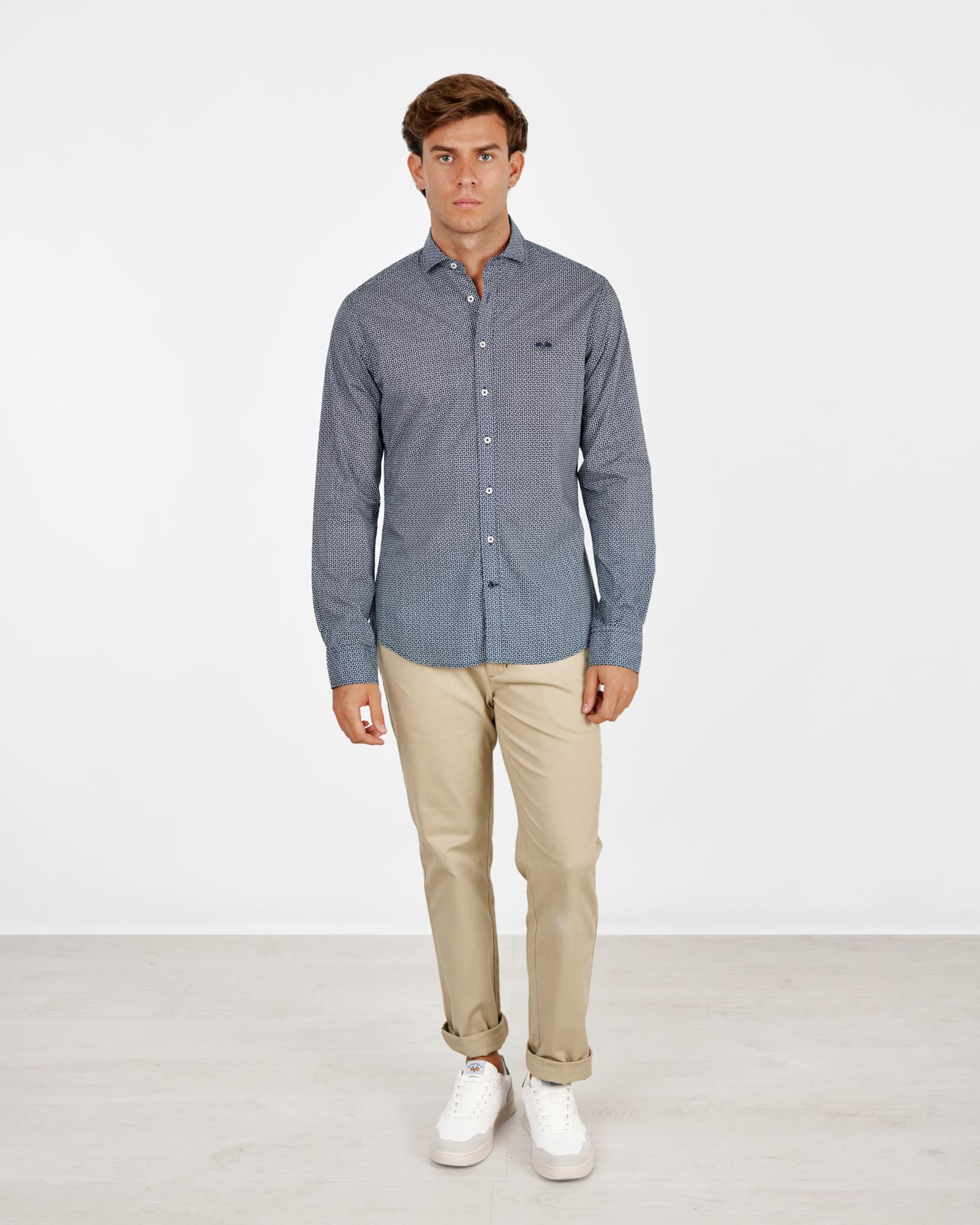 CAMISA POPELÍN ESTAMPADO FANTASÍA MARINO
