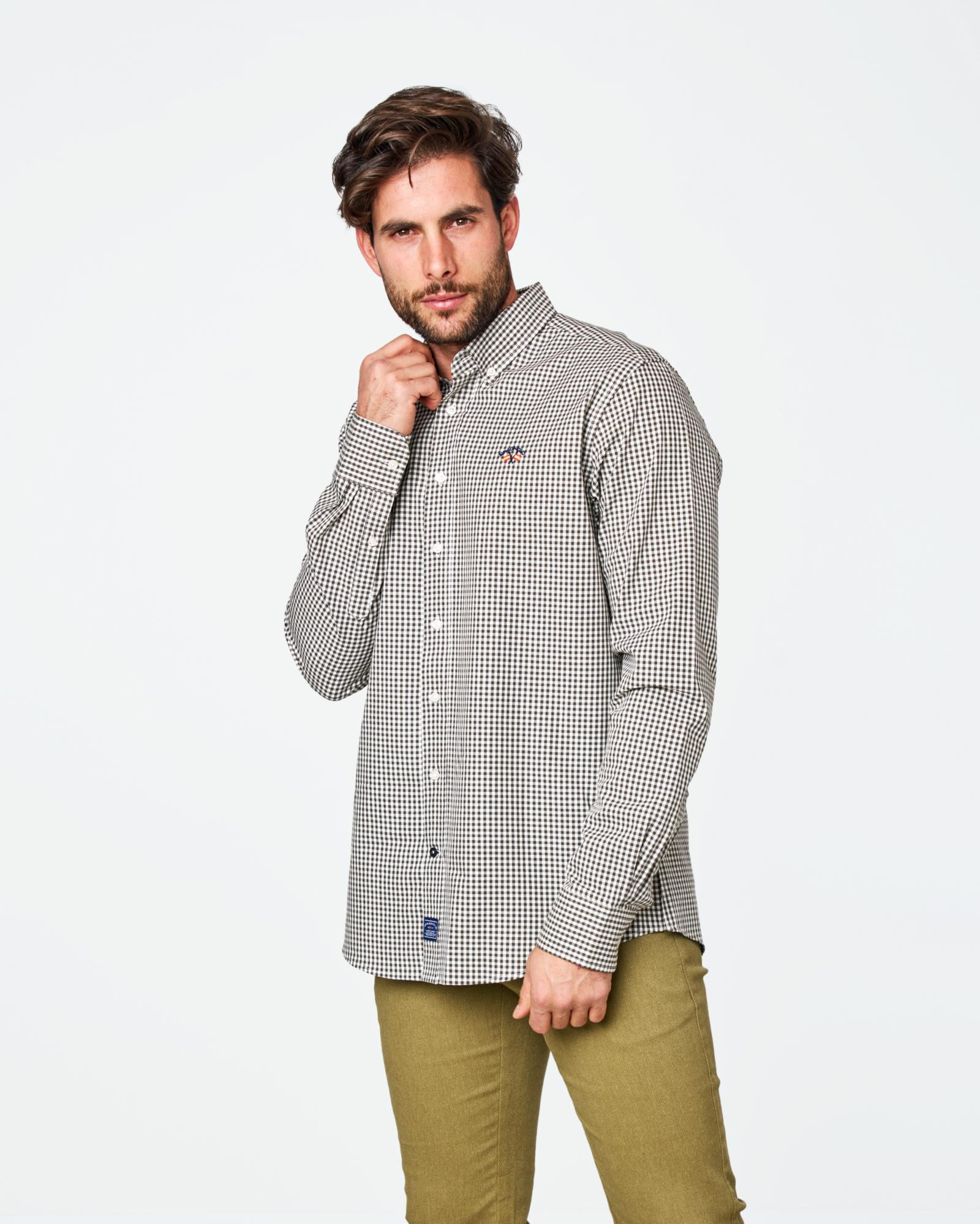 CAMISA GABARDINA ESTAMPADO CUADROS VERDE