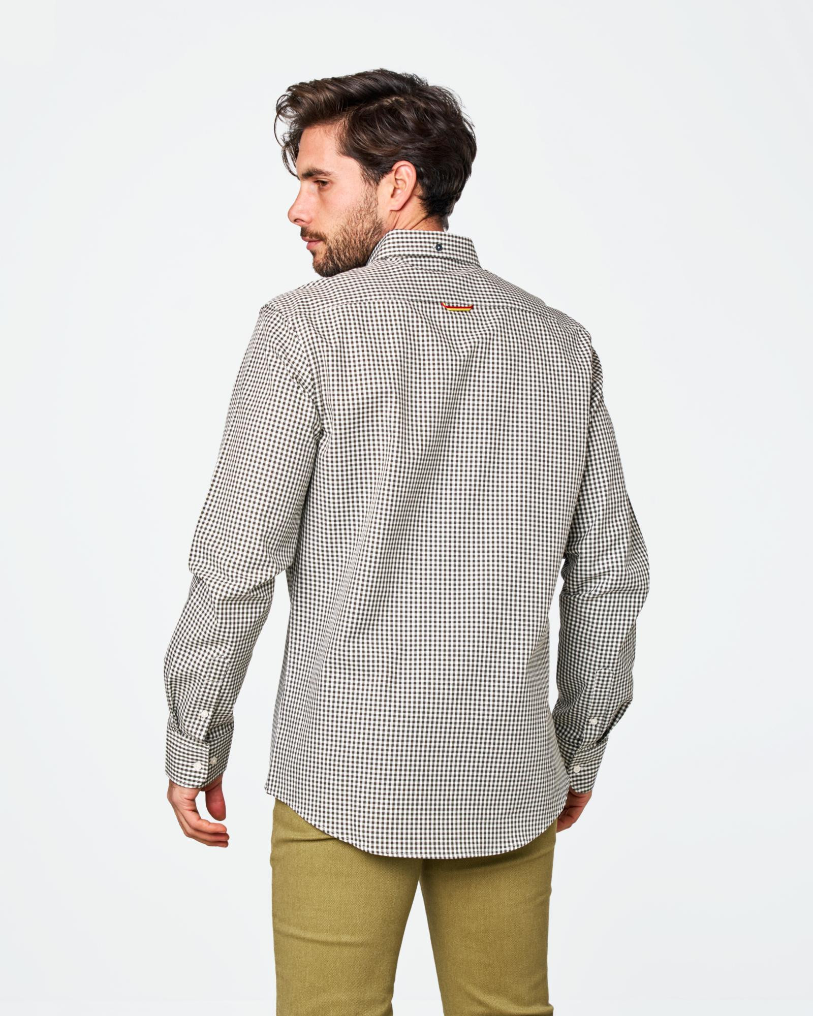 CAMISA GABARDINA ESTAMPADO CUADROS VERDE
