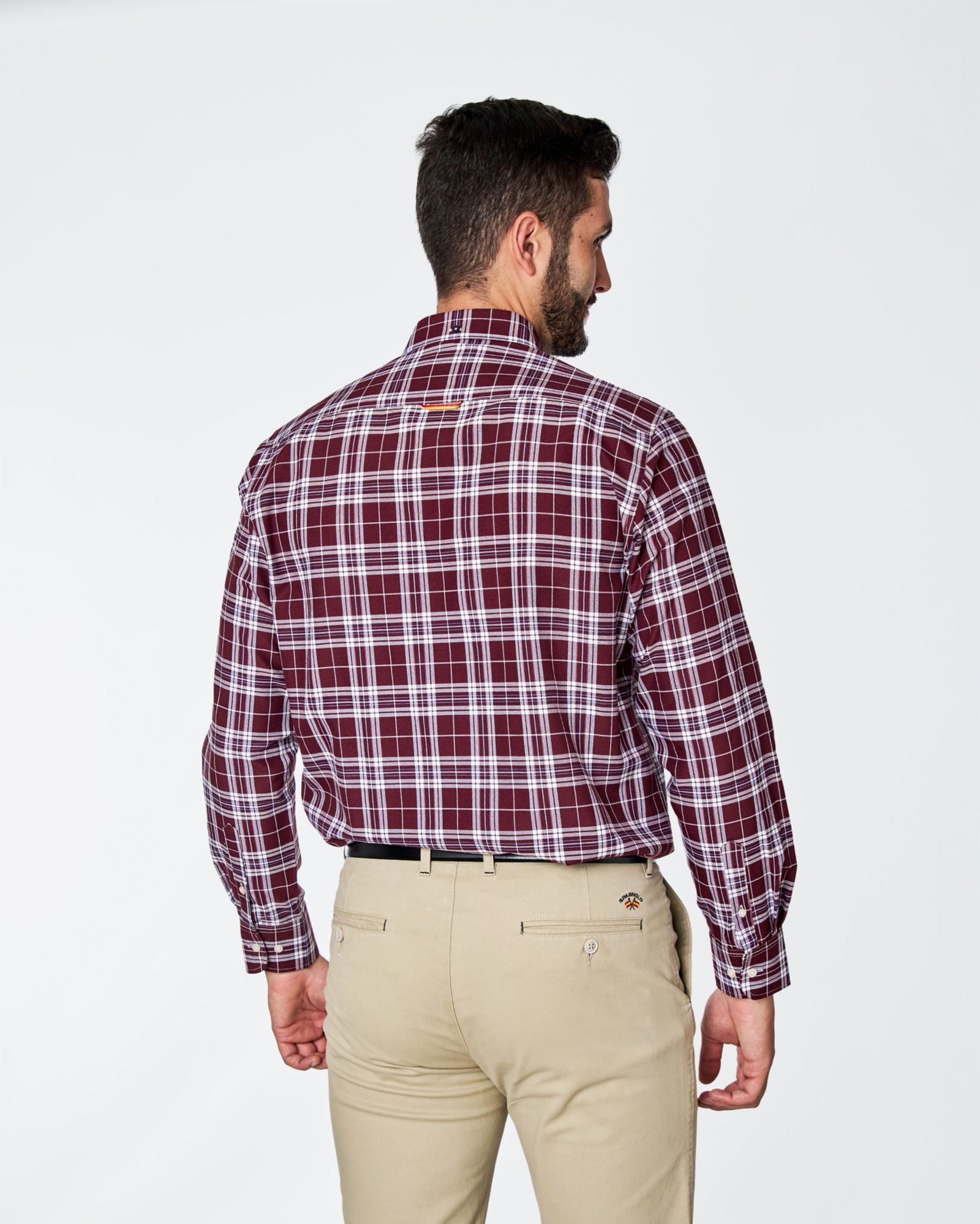 CAMISA OXFORD ESTAMPADO CUADROS BURDEOS