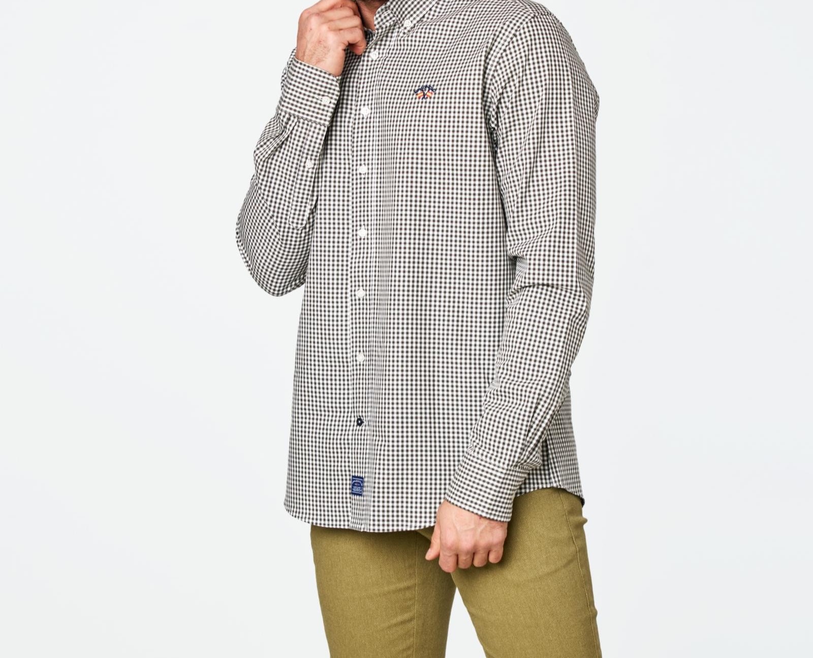 CAMISA GABARDINA ESTAMPADO CUADROS VERDE