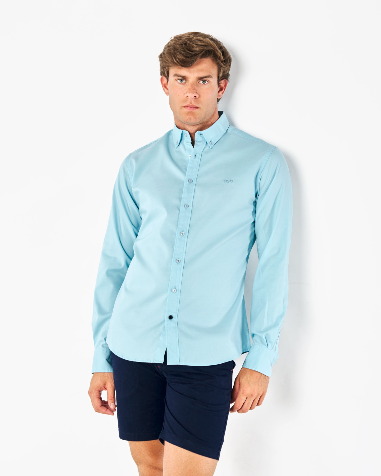 CAMISA MICROOXFORD CUELLO BOTÓN AZUL