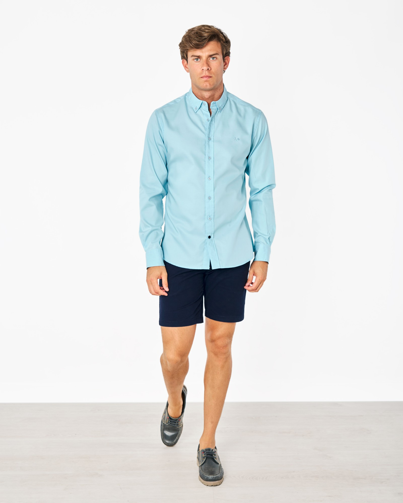 CAMISA MICROOXFORD CUELLO BOTÓN AZUL