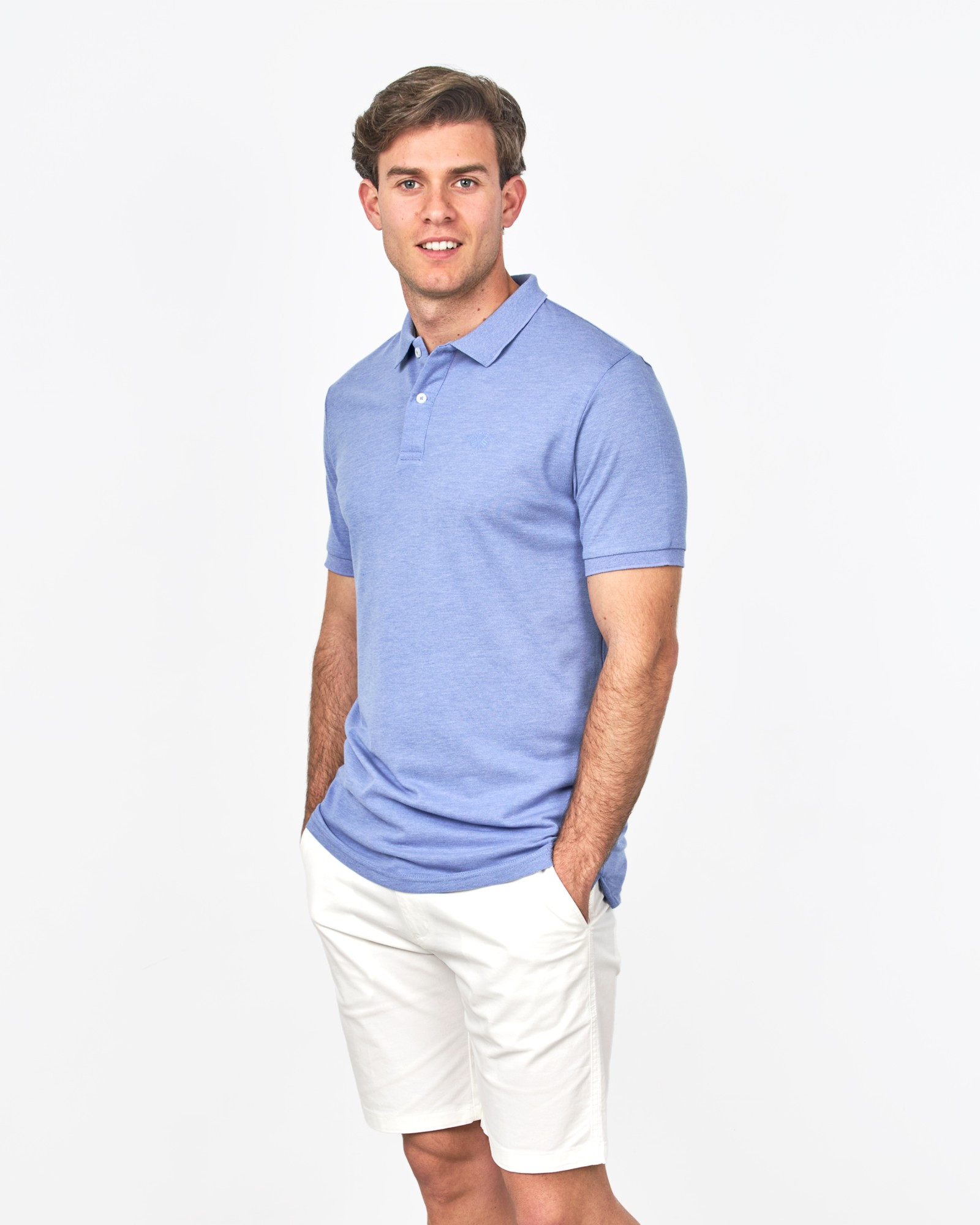 POLO MANGA CORTA PIQUÉ MELANGE AZUL