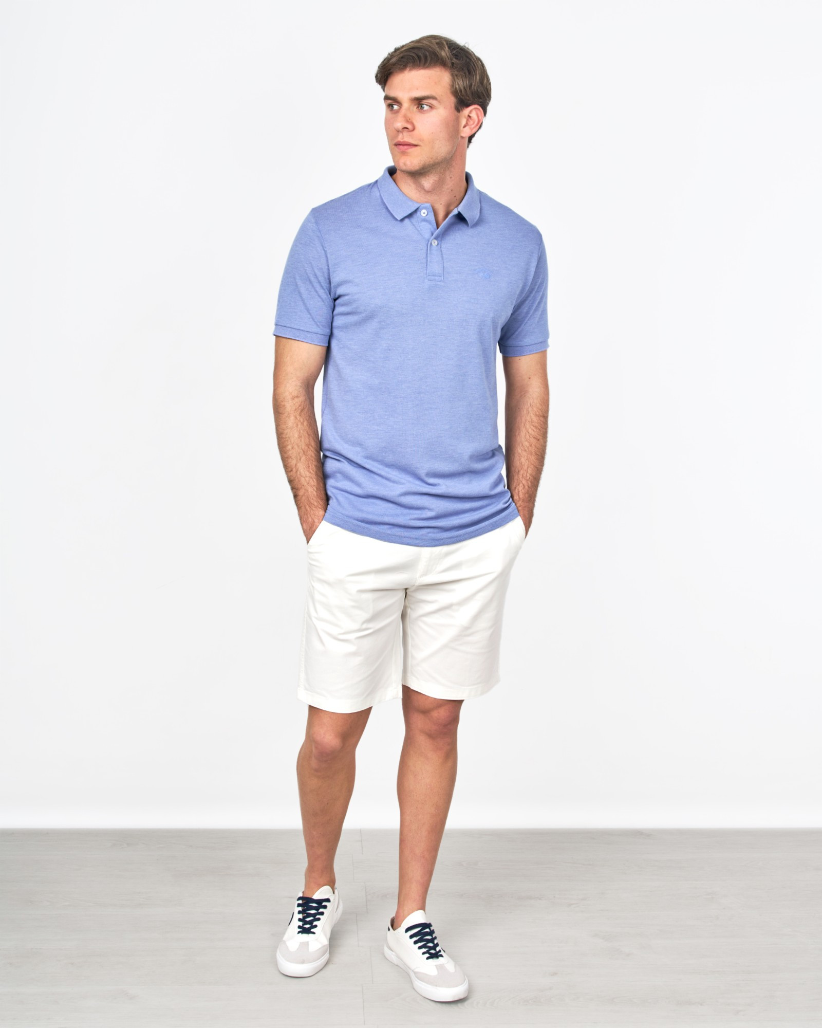 POLO MANGA CORTA PIQUÉ MELANGE AZUL