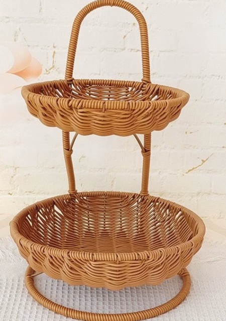 Two-tiered wicker basket stand