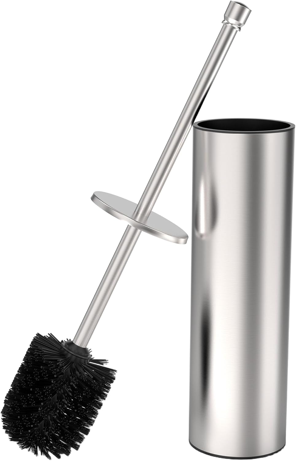 Toilet brush and Holder Set, Toilet Bowl Brush for Bathroom with Long Handle, Stainless Steel Toilet Cleaner Brush with Durable Scrubbing Bristles, Splash-Proof (Brushed Nickel)