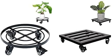 Combo Idzo Metal Plant Caddy with Wheels, square plant Stand with Wheels load Ca[acity 385 Lbs, Round Plant Stand with Wheels load Capacity 180 Lbs Hauling Heavy Household Items -12 x 12 x 3 3/16 Inc