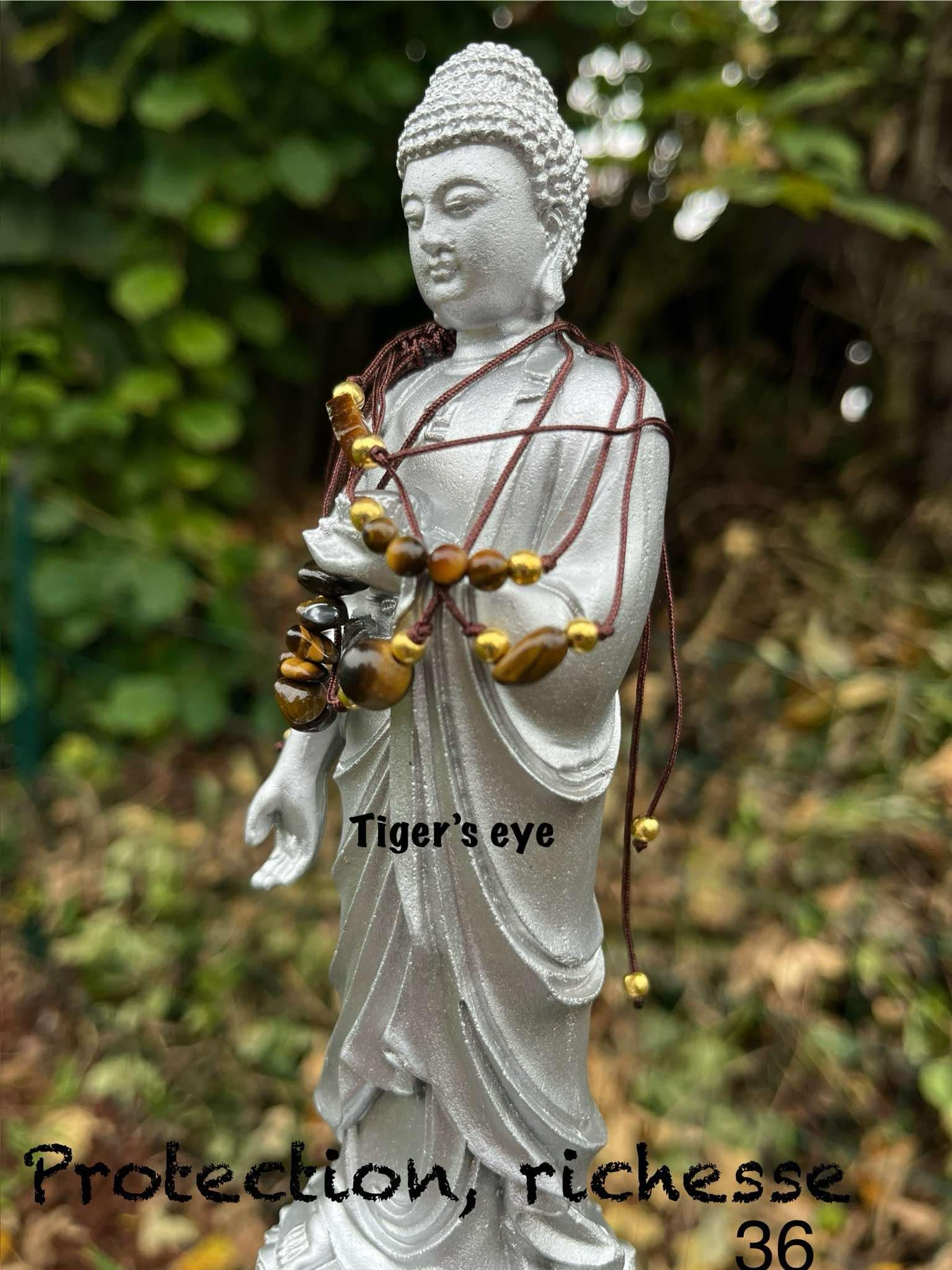 Buddha Statue with Tiger's Eye Beads