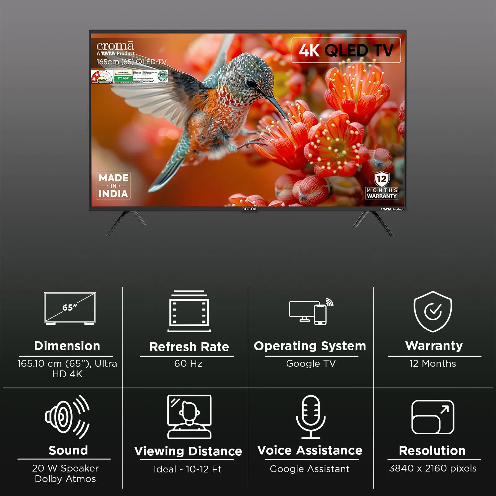 TATA Croma 65" 4K UHD Google QLED TV