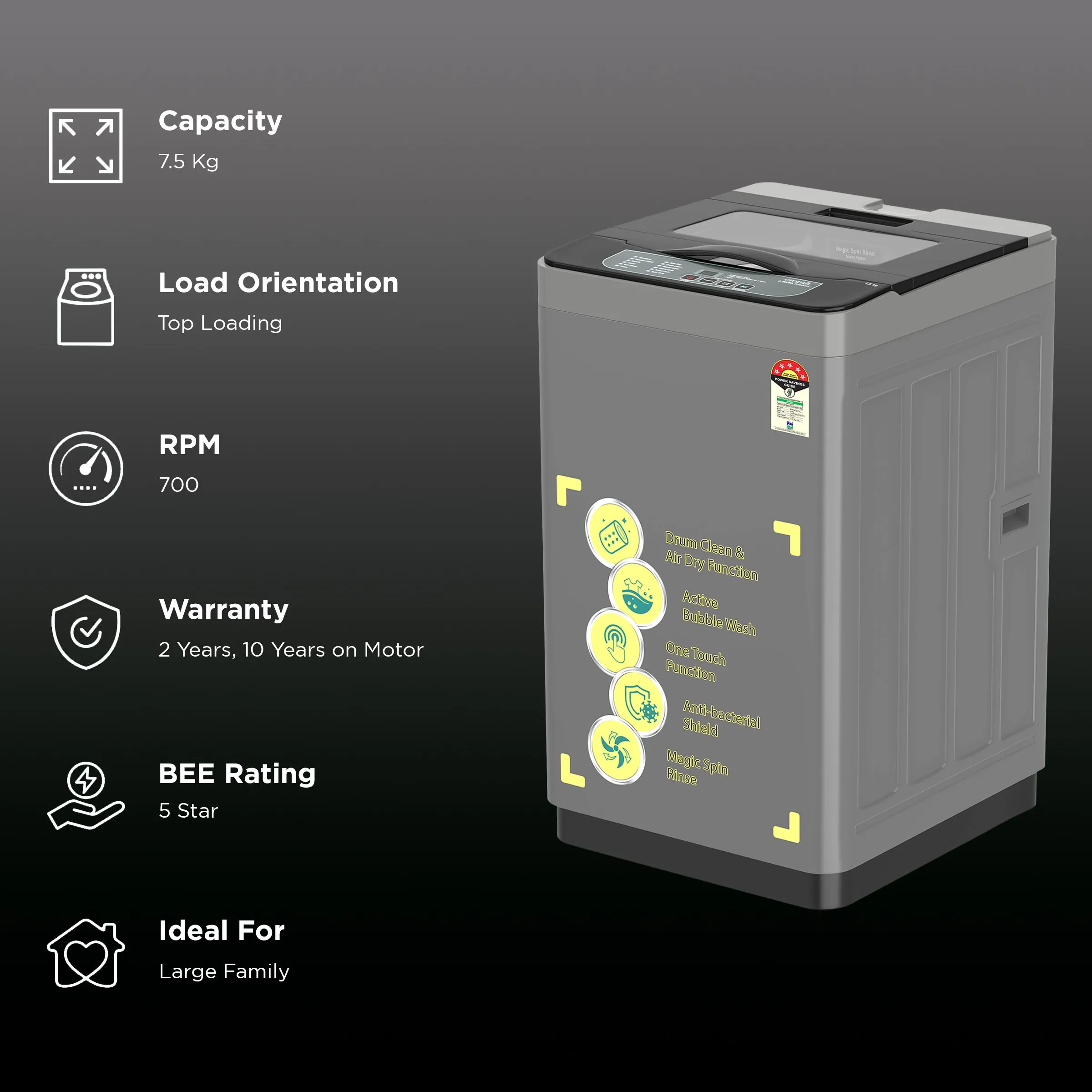 TATA Croma 7.5 KG Fully Automatic Washing Machine