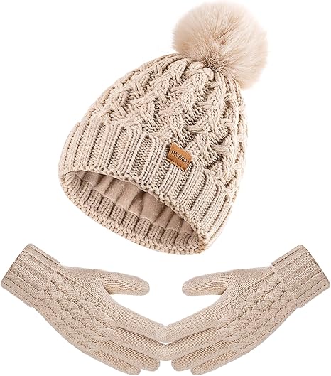 Winter Knit Beanie and Gloves Set