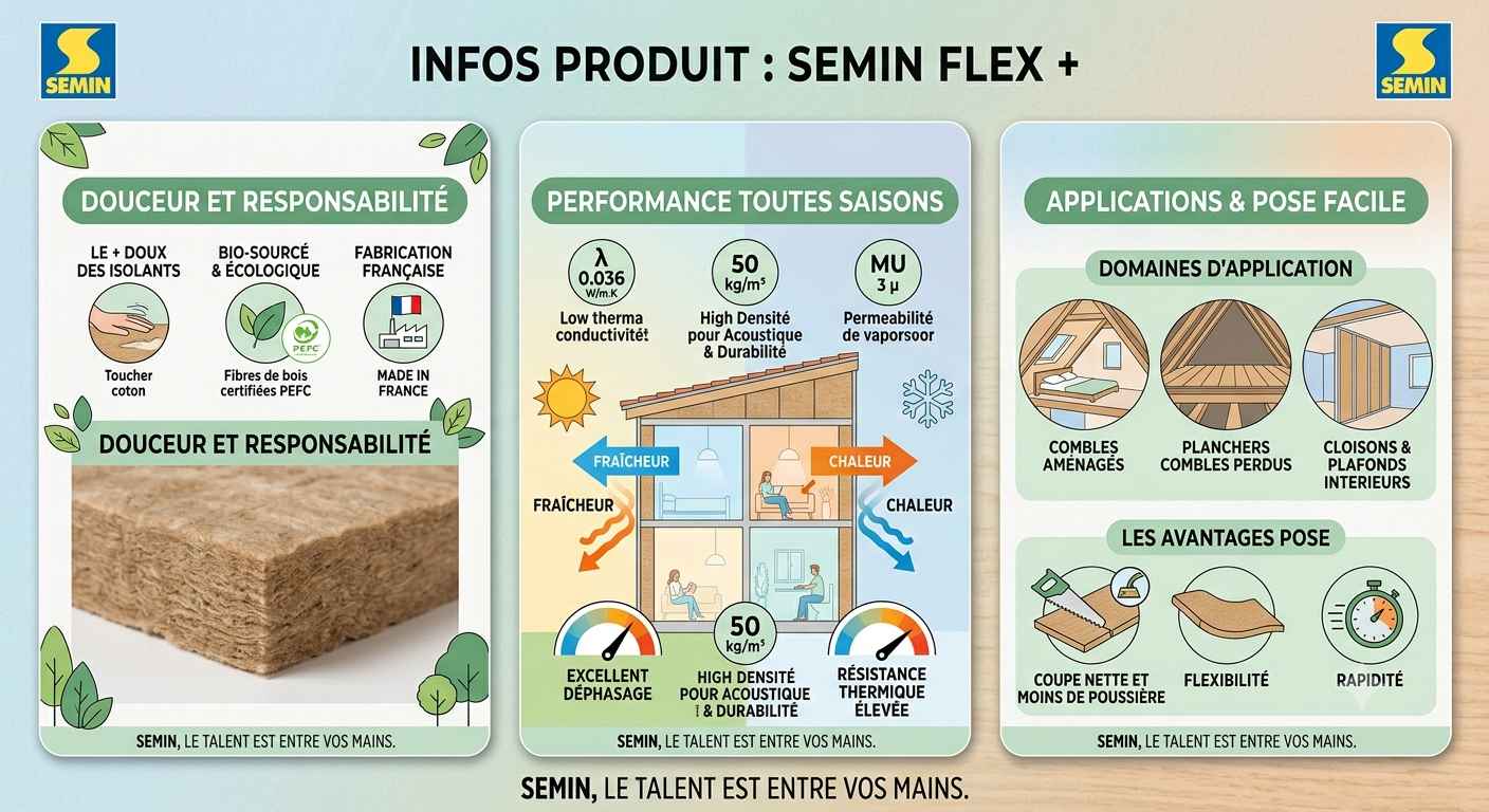 Isolant en fibres de bois SEMIN FLEX PLUS PANNEAU 1220x600