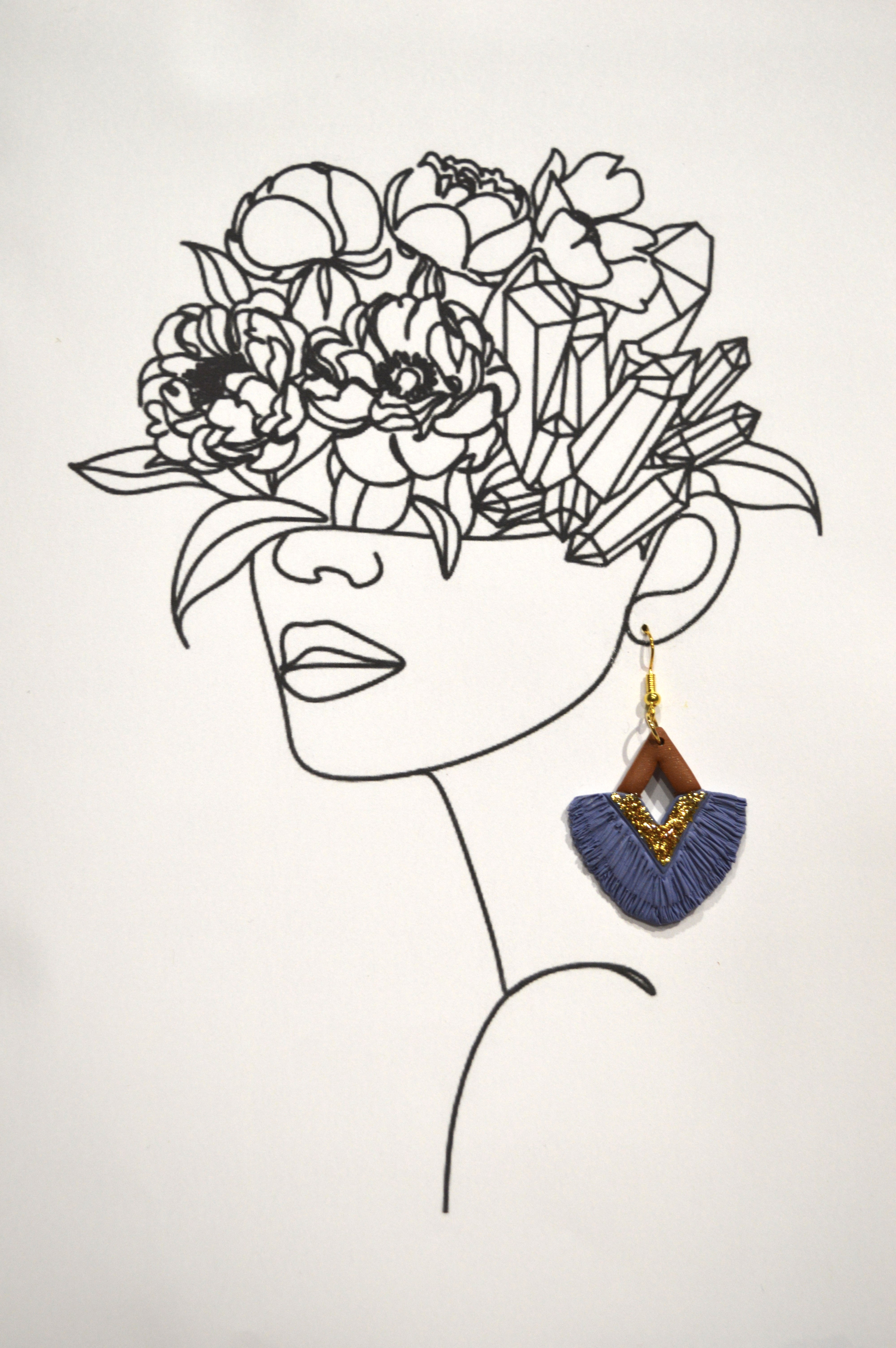 Macramé bleu doré