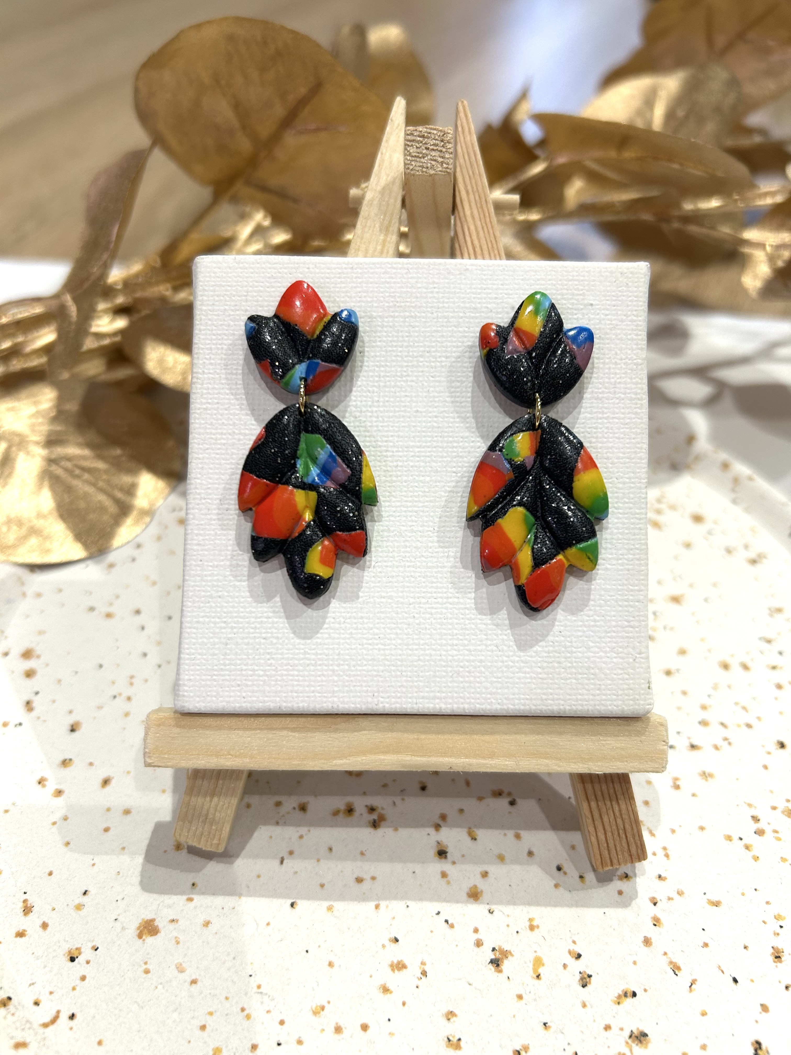 Boucles d’oreilles arc en ciel scintillant 