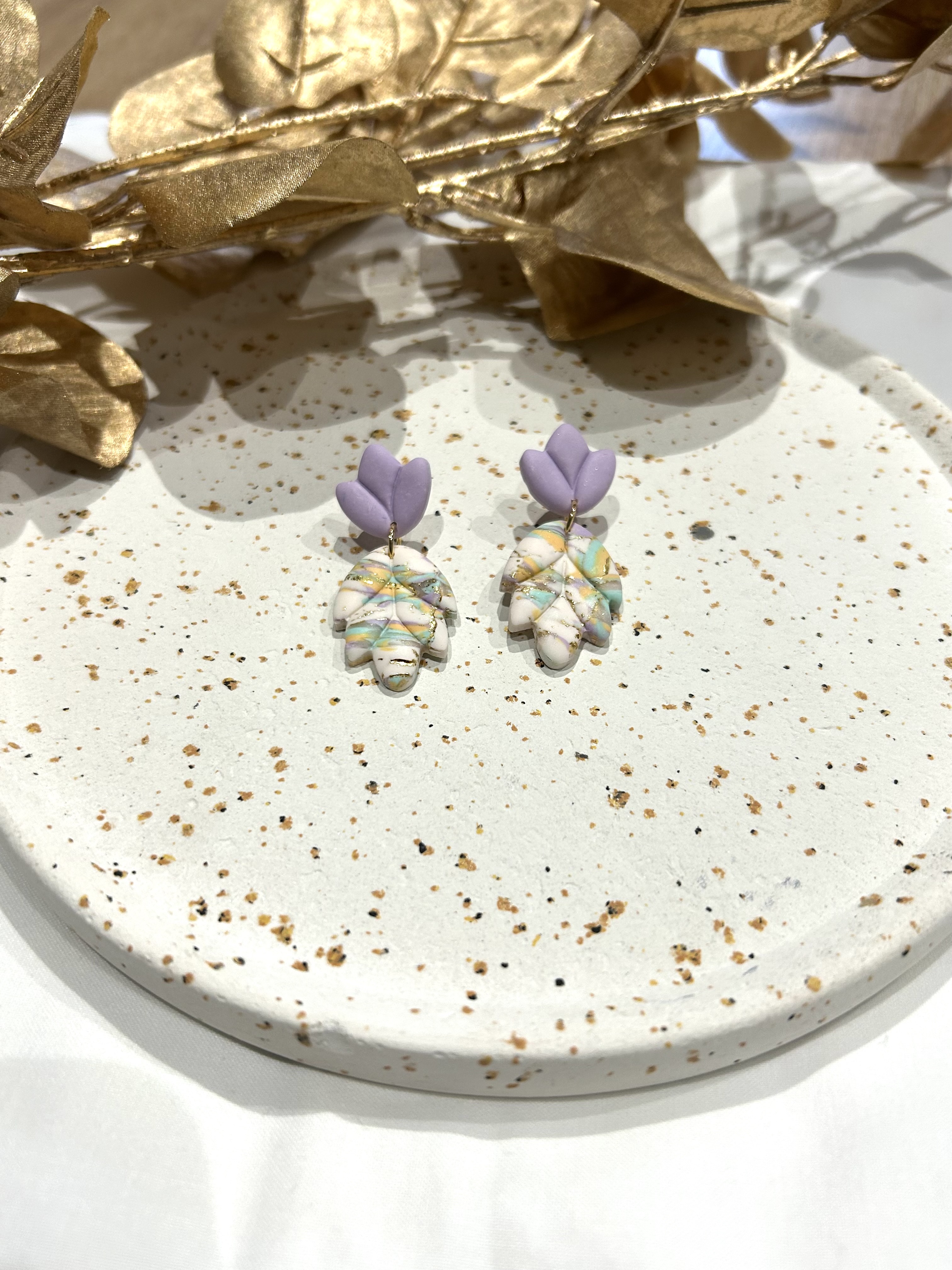Boucles d’oreilles Albertine marbré blanc pastel 