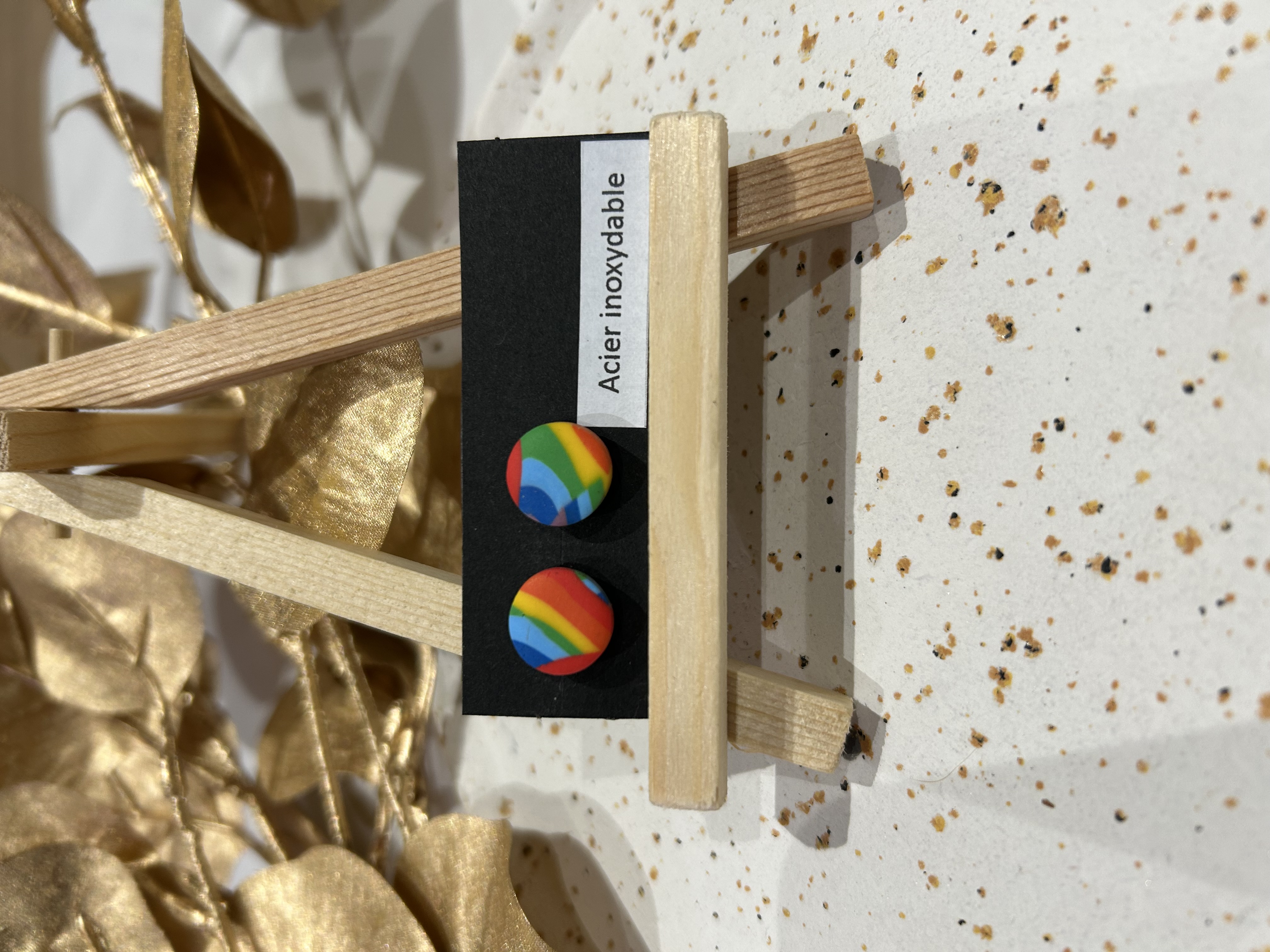 Puces d’oreilles rondes arc en ciel vibrant 