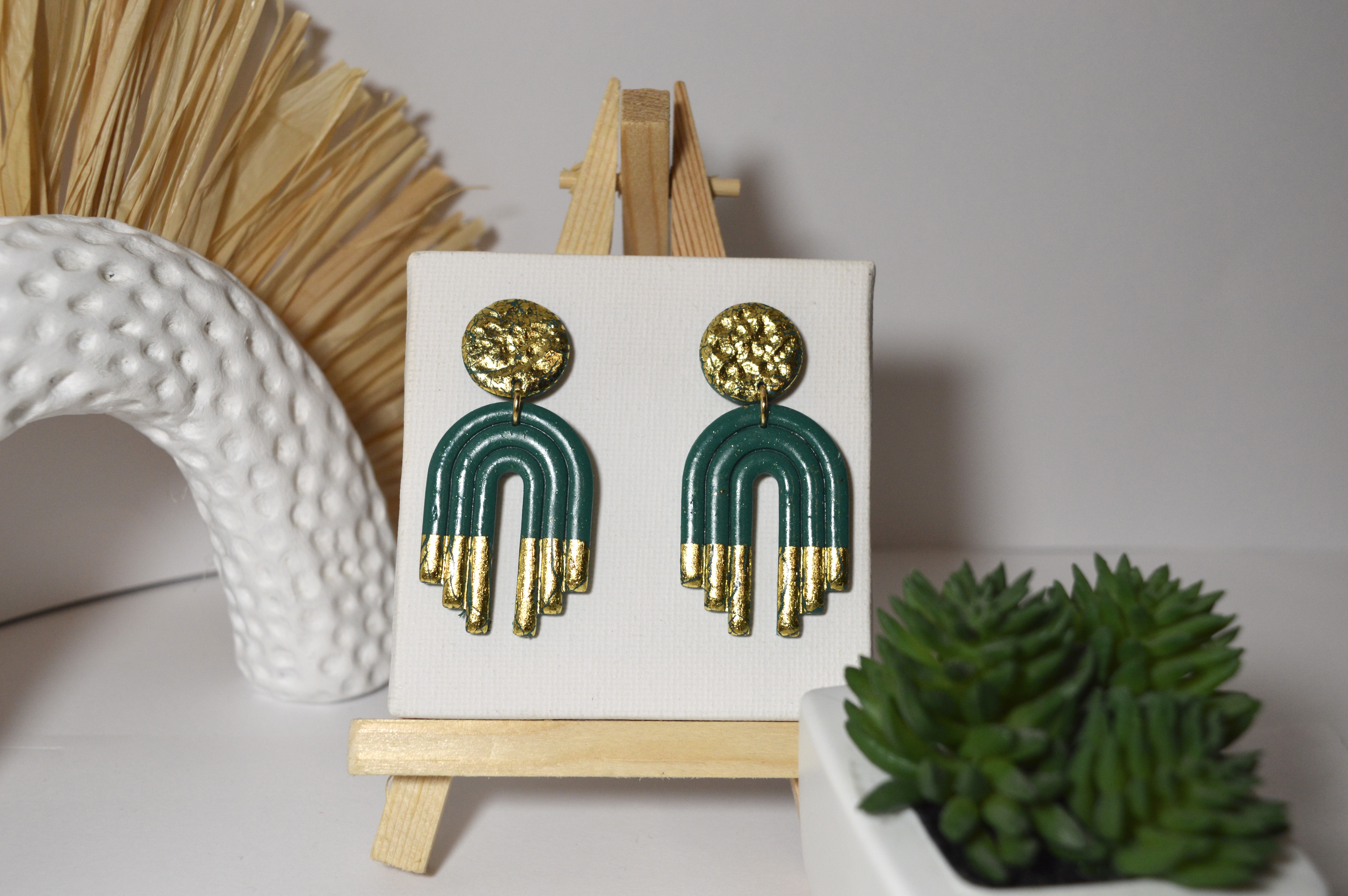 Boucles d'oreilles Ginette verte et doré 