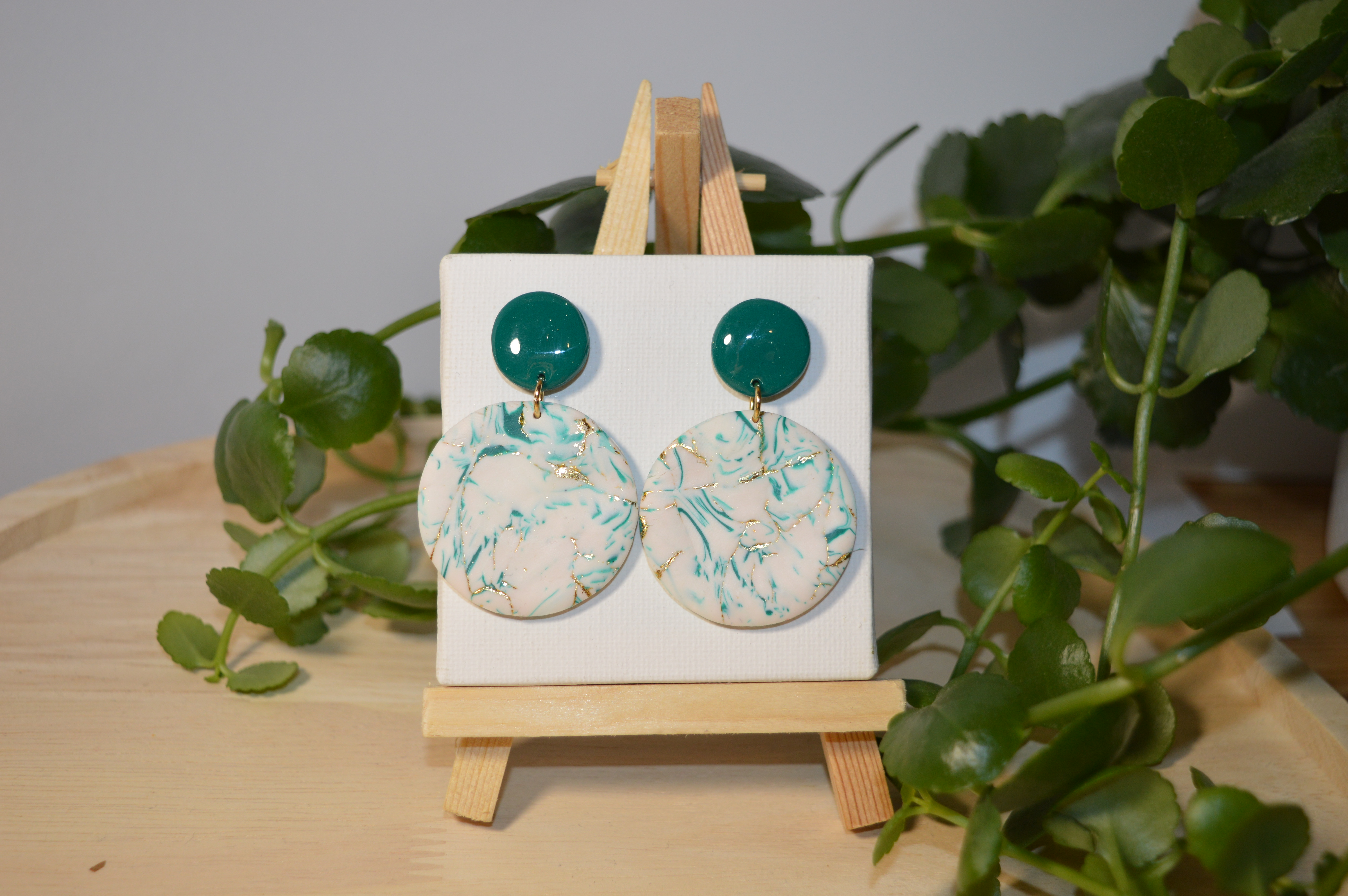 Boucles d'oreilles Micheline marbré vert