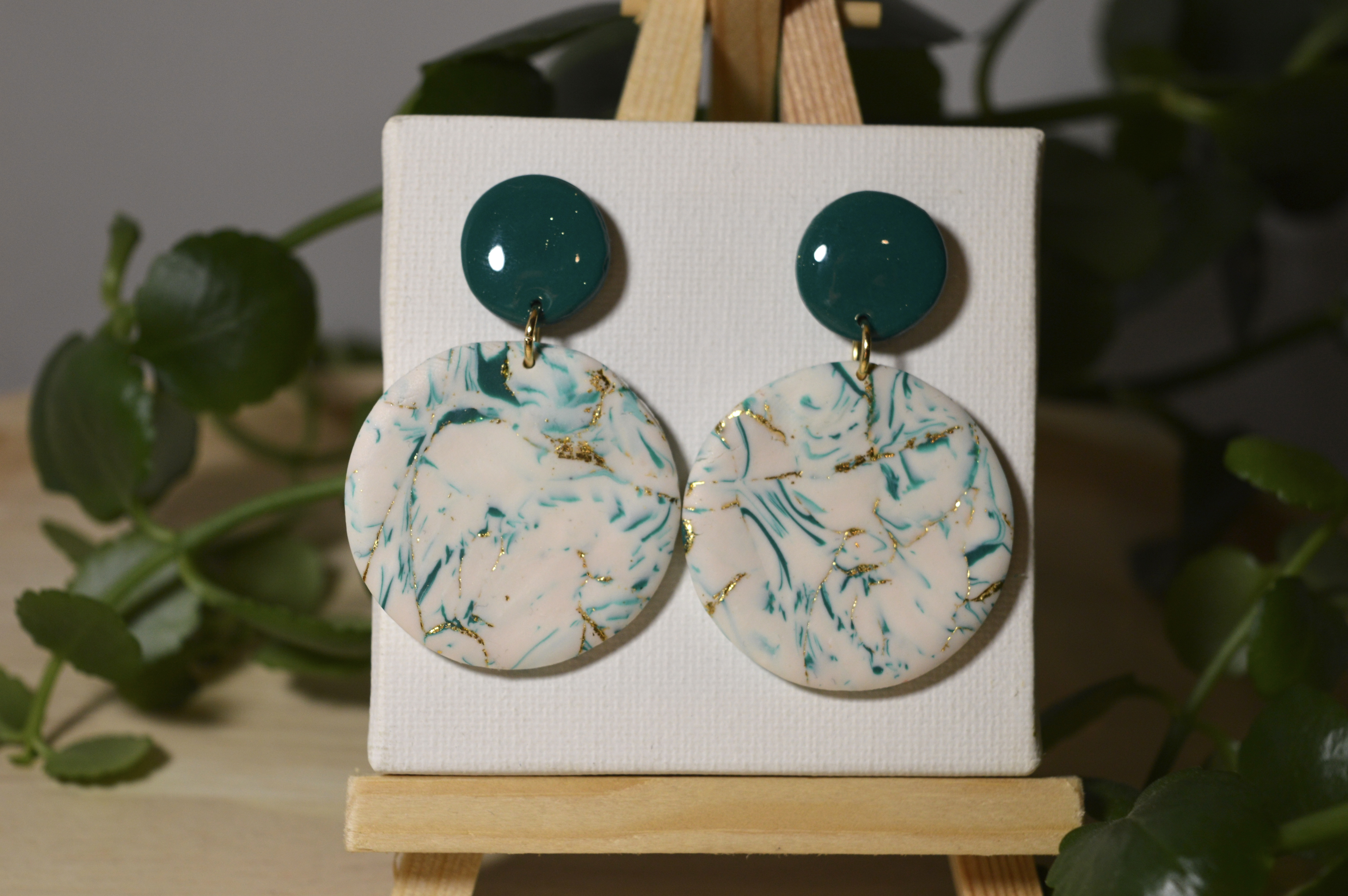 Boucles d'oreilles Micheline marbré vert