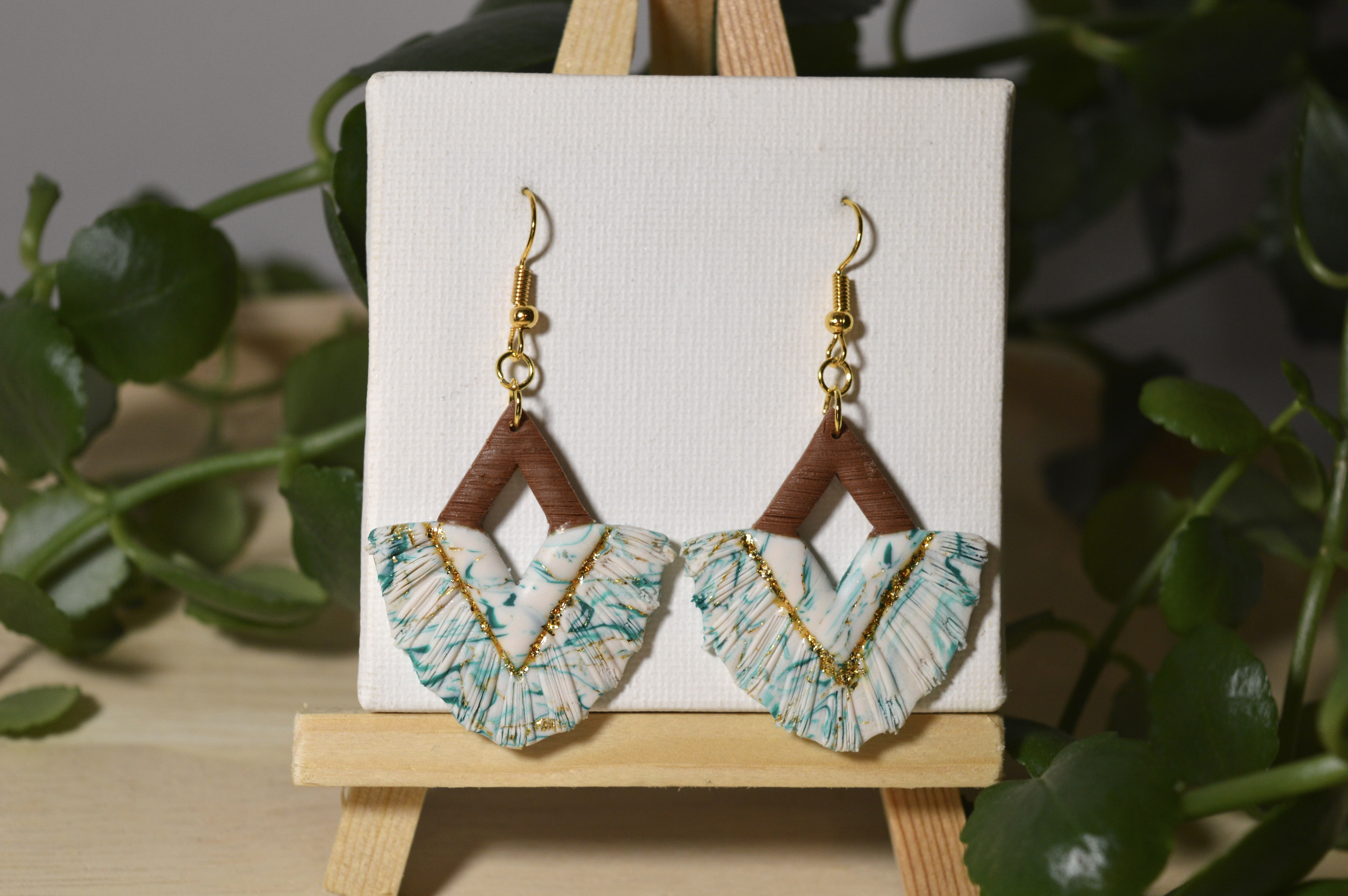 Boucles d'oreilles Macramé marbré vert