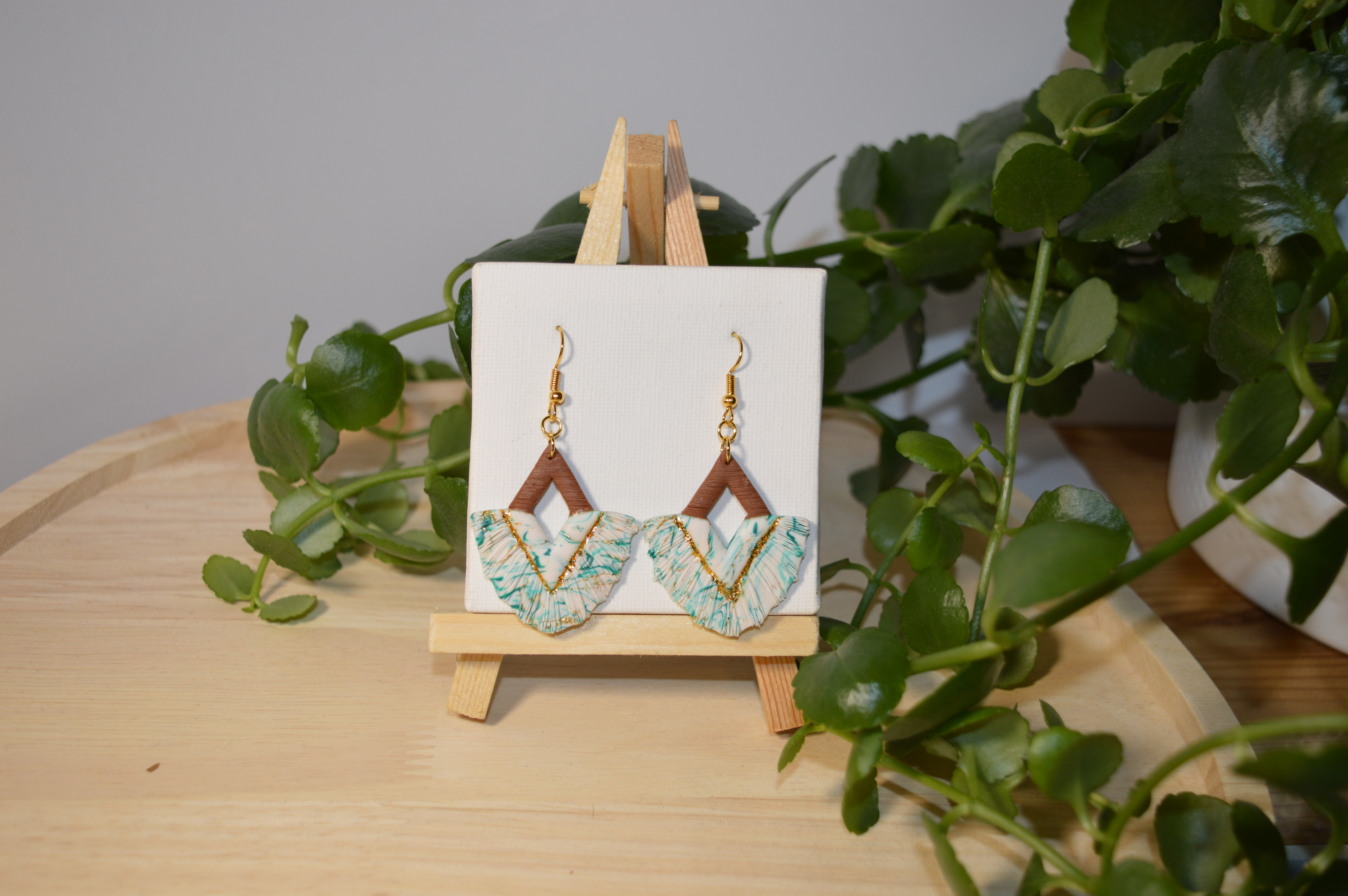 Boucles d'oreilles Macramé marbré vert