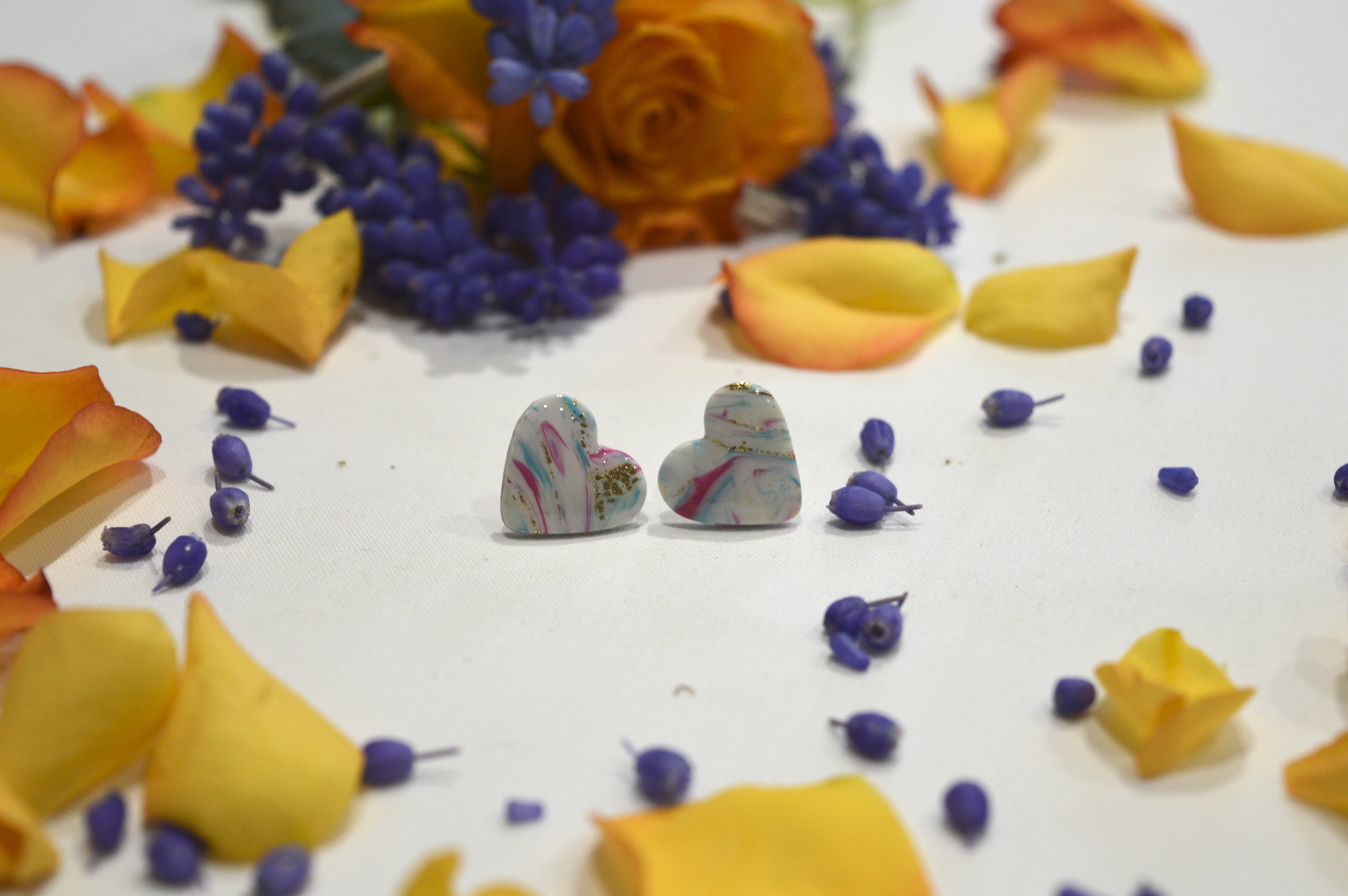 Boucles d'oreilles Suzette marbré blanc bleu et rose