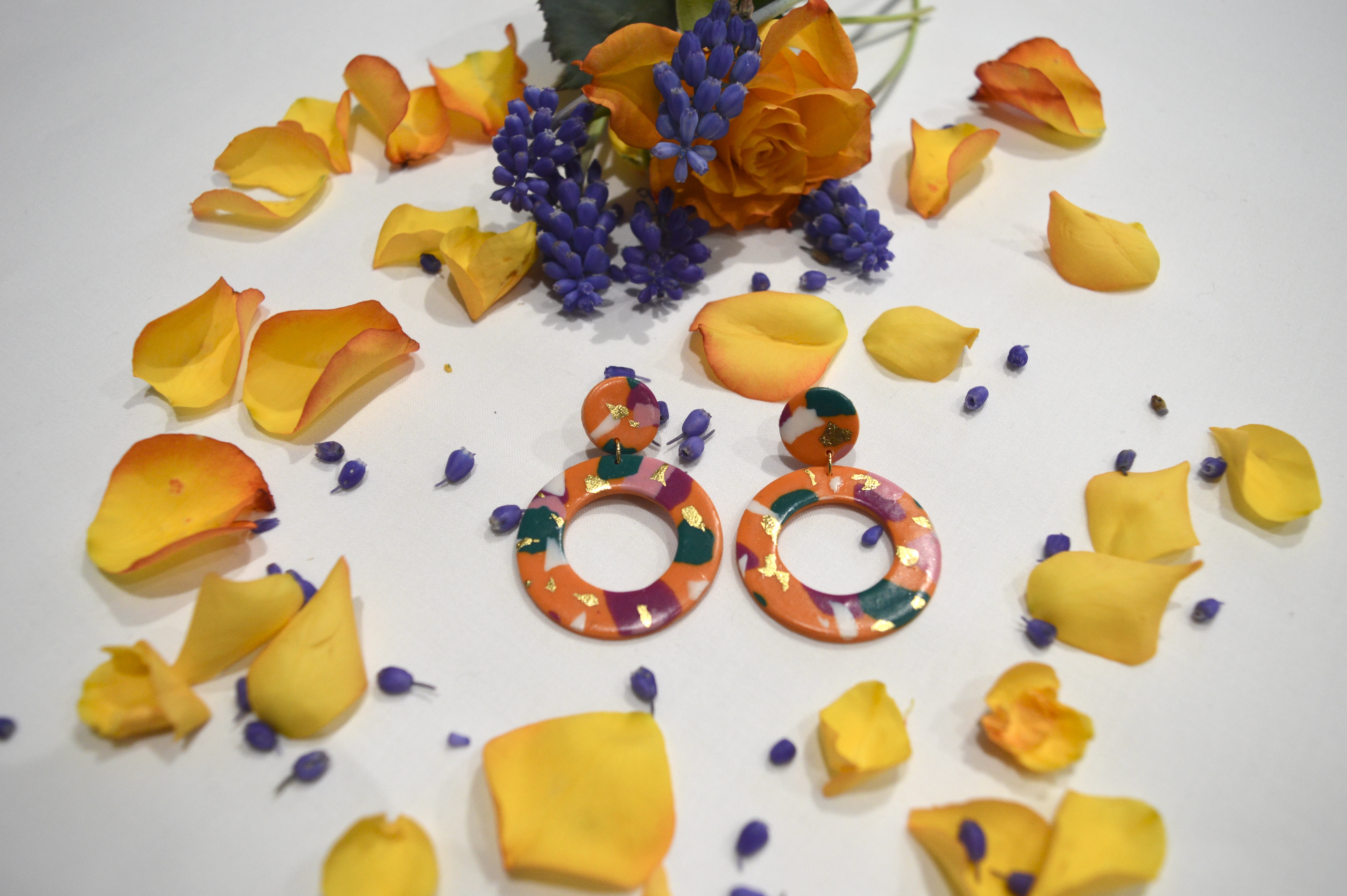 Boucles d'oreilles Yvette orange et tons rosés