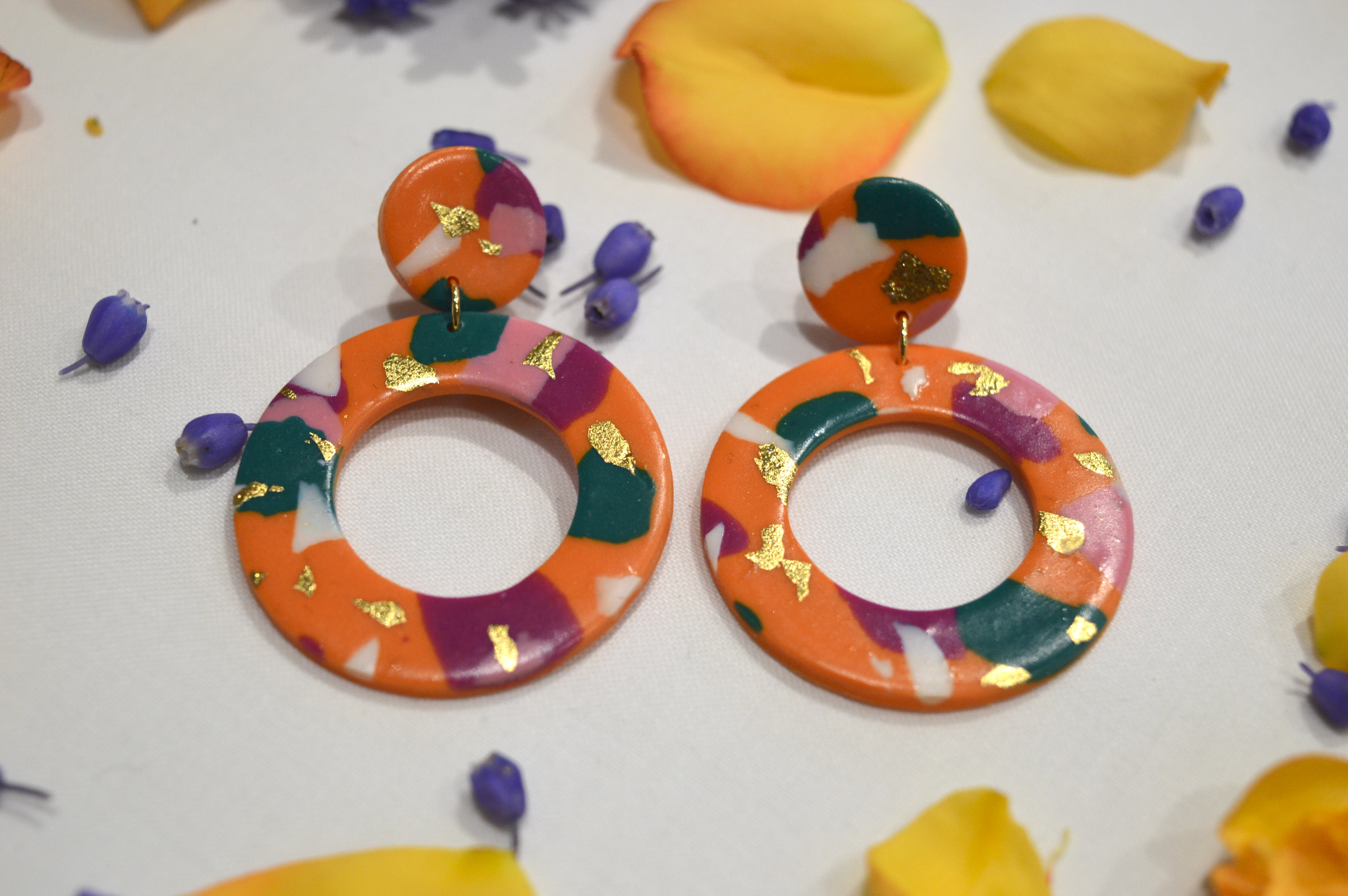 Boucles d'oreilles Yvette orange et tons rosés